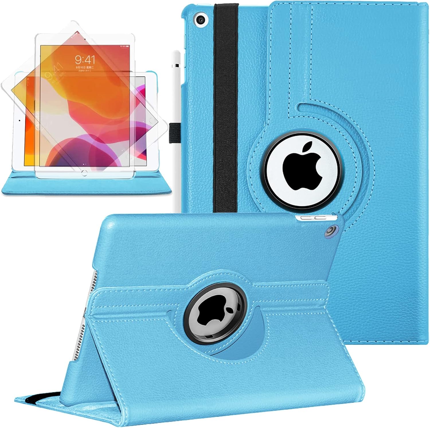 Hsxfl iPad Case for iPad 9th Generation (2021) iPad 8th Generation (2020) iPad 7th Gen (2019) - 360 Degree Rotating Protective iPad Covers 10.2 Inch with Auto Sleep/Wake Function,Sky Blue