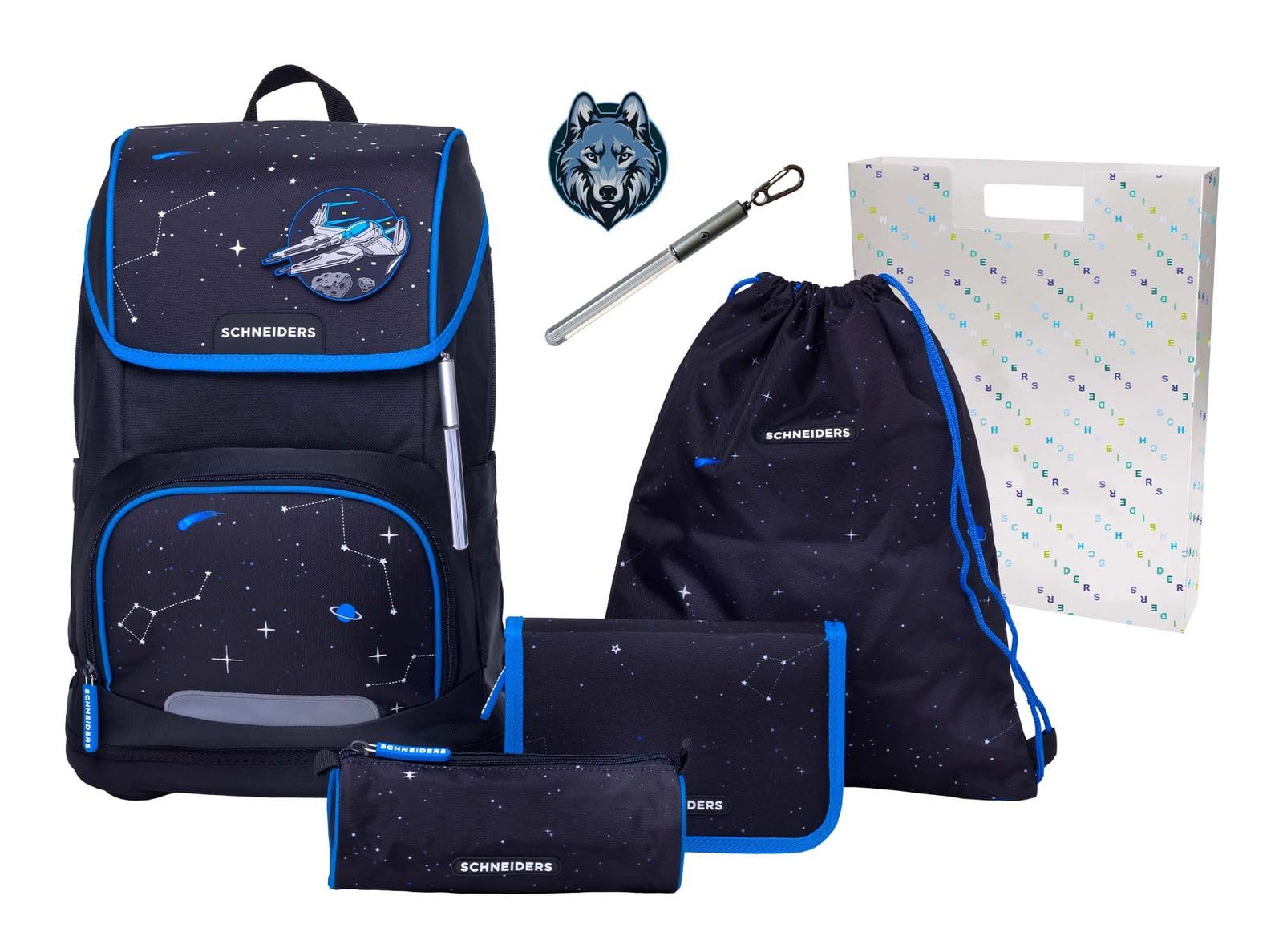 Schneiders Freizeitrucksack Ergoplus 2in1 Schulranzen Set 7-teilig 22L Space Quest schwarz