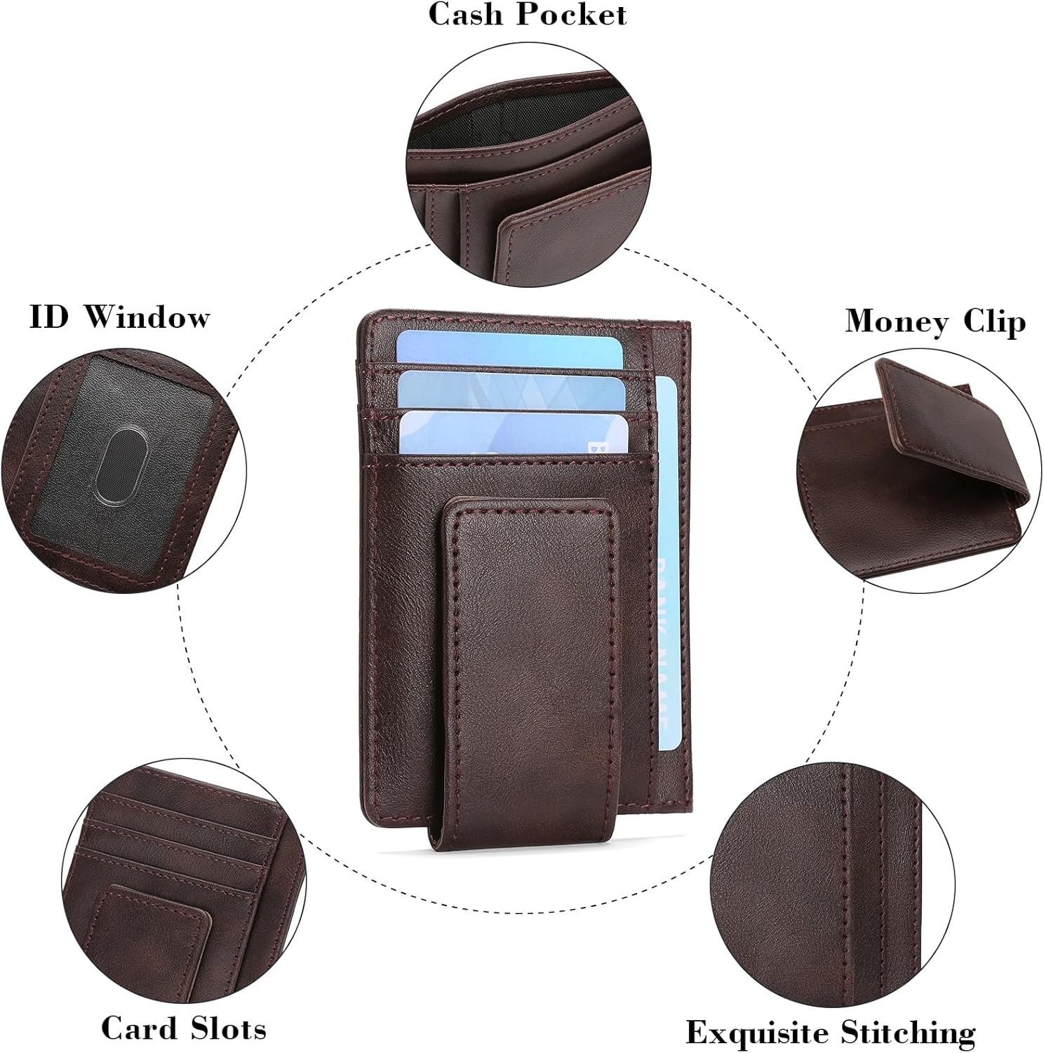 Magnetic Closure Slim Wallet for Men Leather RFID Blocking Minimalist Front Pocket Money Clip Wallet Credit Card Holder - Image 6