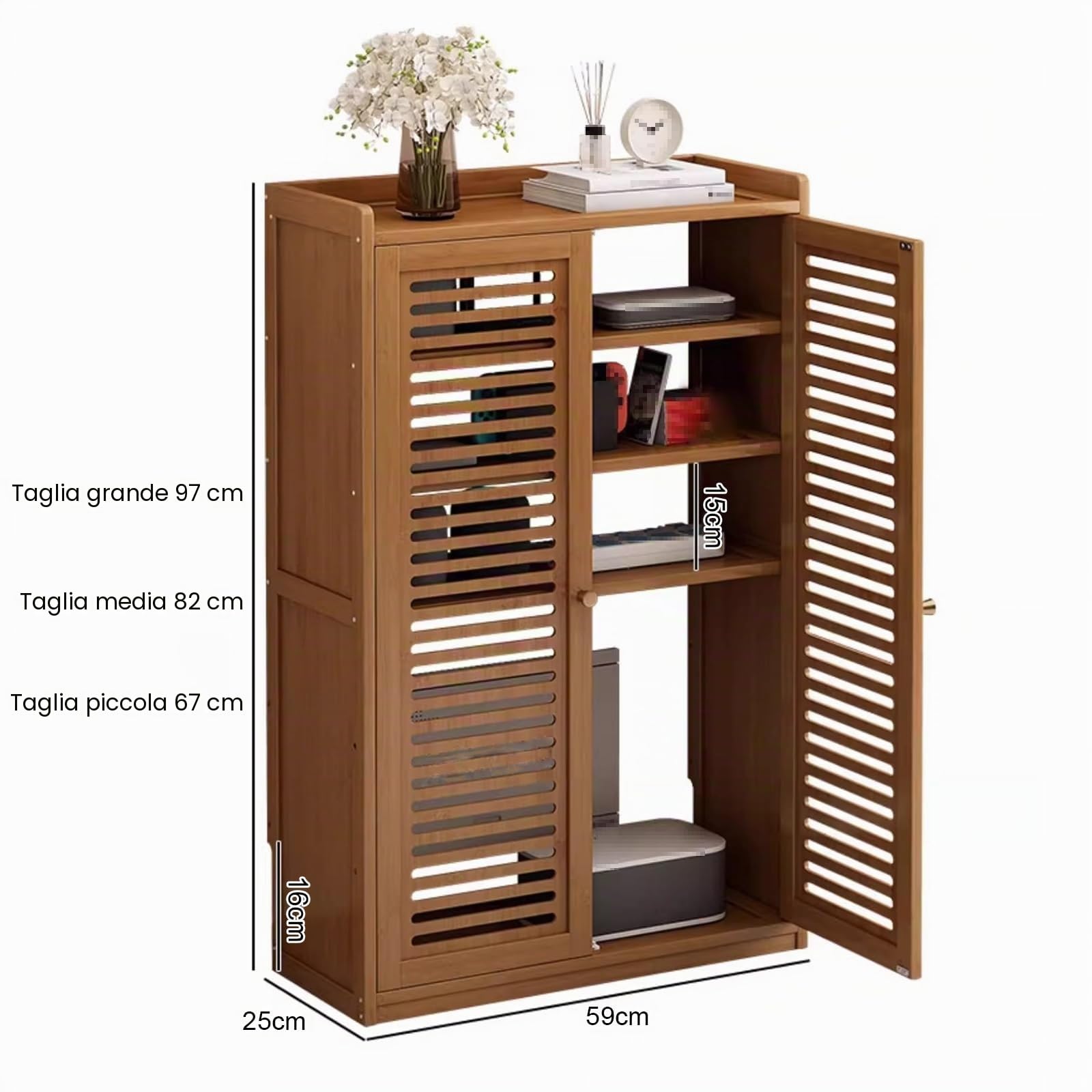 Mobilettos Nascondi Router Materiale di Bambù Addensato Design | Cavo Archiviazione Multipla Armadio per Router in Legno per La Decorazione Della Parete(Brown,59*25*97cm)