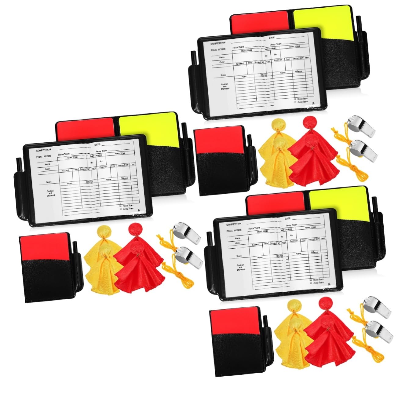 Hemobllo 3 Set Completo Cartellini e Bandiere per Arbitri Calcio Cartellini Rossi e Gialli Fischietti Professionali Strumenti Leggeri e Resistenti per Sportivi