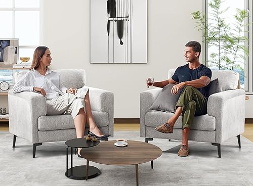 Miniatura 67 de CDCASA Juego de 2 sillas decorativas de tela de lino de gran tamaño, modernas de mediados de siglo, cómodas sillas tapizadas, sillas de lectura para