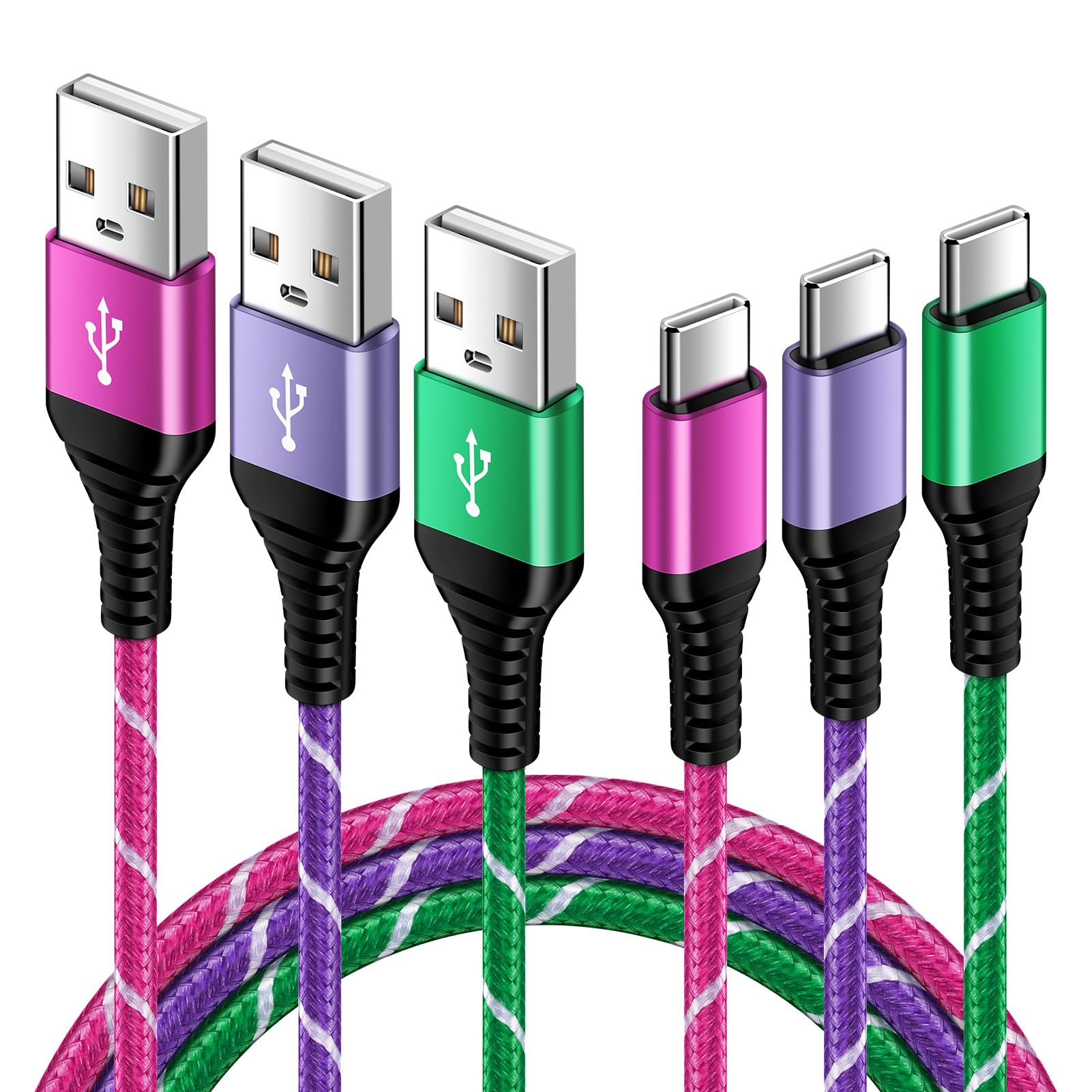 Handy Ladekabel USB C Kabel, [3Pack 1.8M] USB Typ C Ladekabel Schnellladekabel Nylon Datenkabel Aufladekabel für Samsung Galaxy A16/A15/A25/A35/A55/A51/A54/A53/S25/S25 ultra/S24/S23/S22/S21/S20/S10/S9