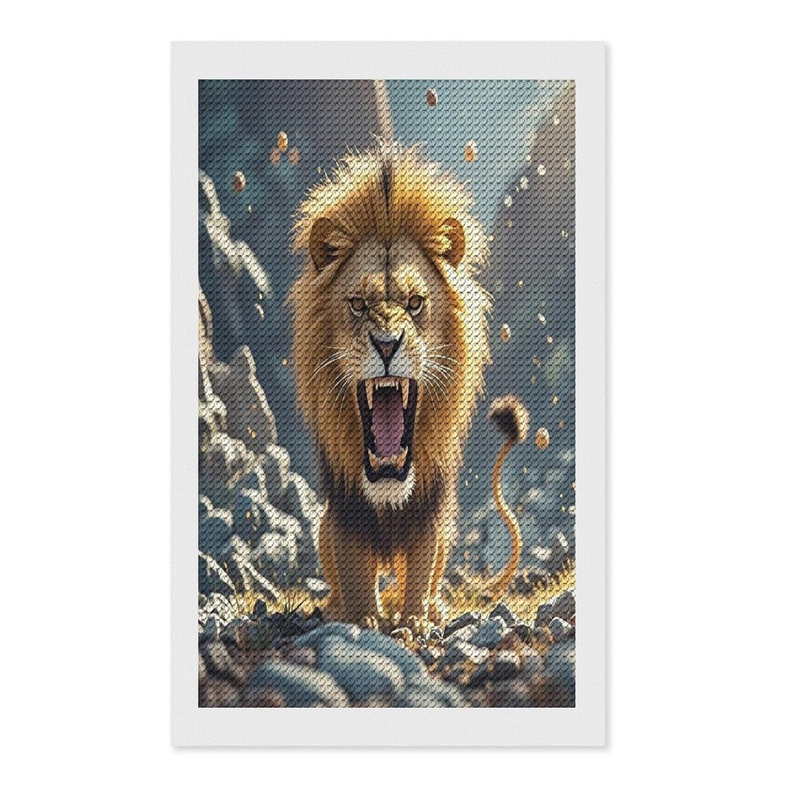 FekiLoot Angry Roaring Lion Diamond Painting Kits for Beginners DIY Diamond Art Kits for Adults Full Drill Round Diamond Dot Gem Art Painting Fun DIY Crafts for Home Kitchen Wall Decor Gift 12"x20"