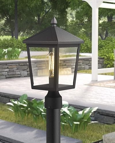 Miniatura 5 de zeyu Luz de poste para exteriores, farol de pilar de luz exterior de 16 pulgadas con pantalla de vidrio transparente y acabado negro, 20076P