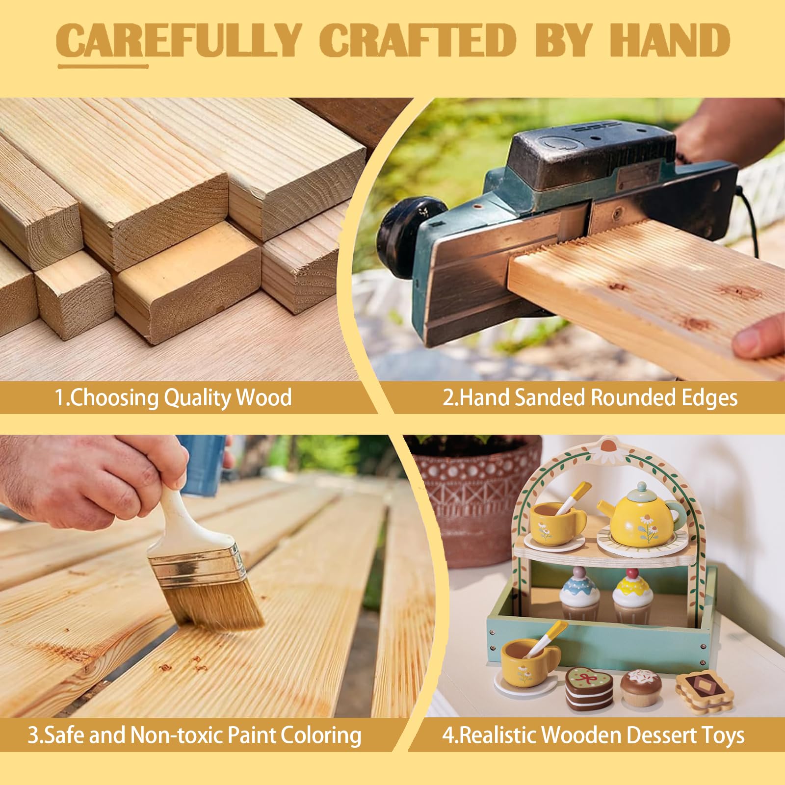 Kinderküche Teeservice Kinder Holz, Teeparty Set spielküche zubehör für Kinder, Tee Set kinderküche zubehör Holz, Holzspielzeug Kinderspielzeug Kindergeschirr Rollenspiele Geschenk