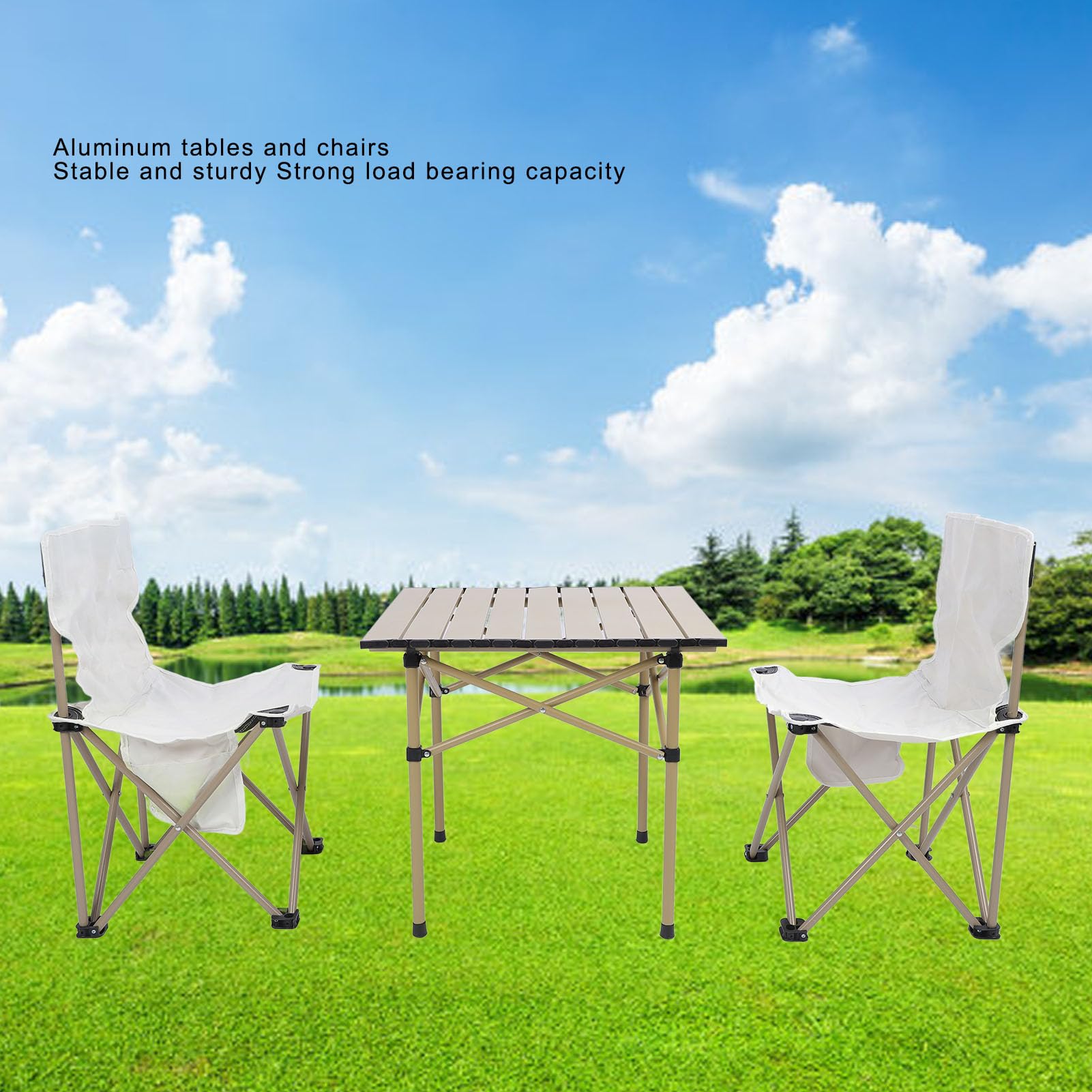 Denash Juego de Sillas de Mesa para Acampar, Mesa y Sillas Plegables Portátiles de Aleación de Aluminio Livianas con Bolsas de Almacenamiento, para Acampar Al Aire, Picnics, Viajes