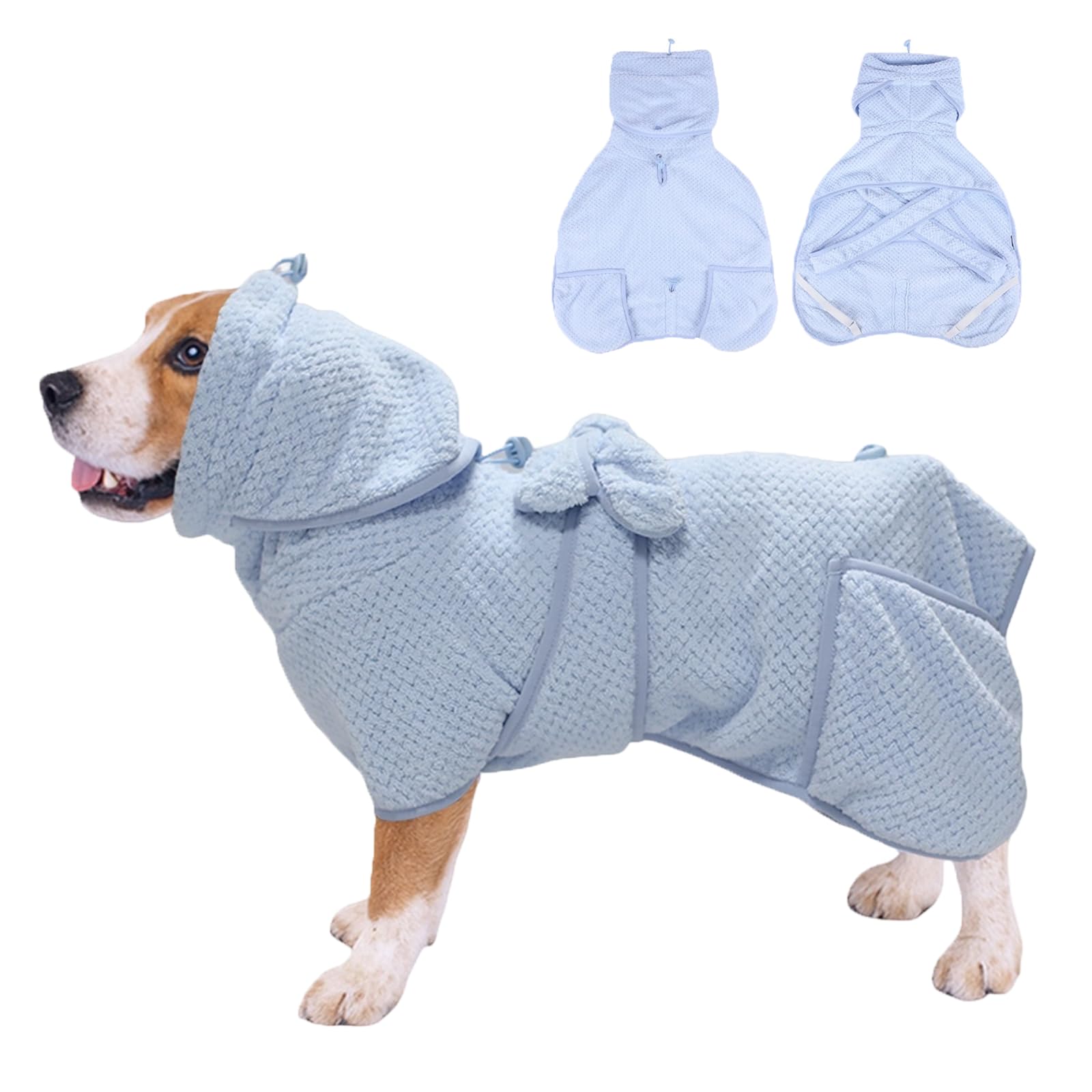 Yoolhamy Dog Drying Coat Super Absorbent Pet Towel Robe Cute Bathrobe Fast Dry Bath Robe with Hood, Thick & Soft Robe - Bath, Groom & Travel (Pineapple Blue, S)