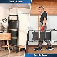 Vista 6 de Escalera de 3 escalones, taburete plegable para adultos con pedal antideslizante ancho, escalera de acero resistente, ligera, cómoda empuñadura