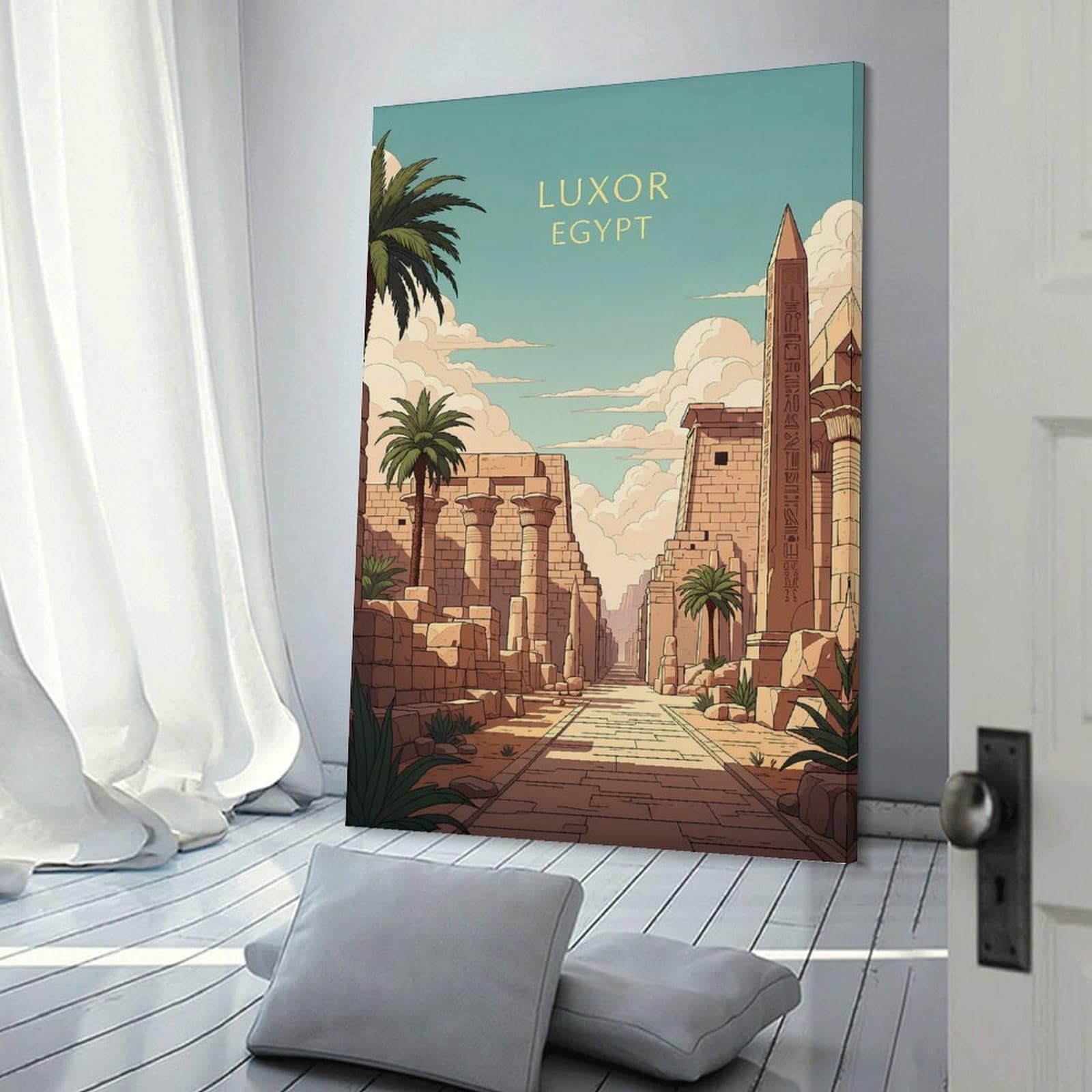 Junmoney Luxor Egypt Ancient Ruins Illustration Home Decor Wall Art, 20x30inch(50x75cm), for Lounge, Bedroom Or Personal Spaces, Gift Idea for Housewarming And Birthdays
