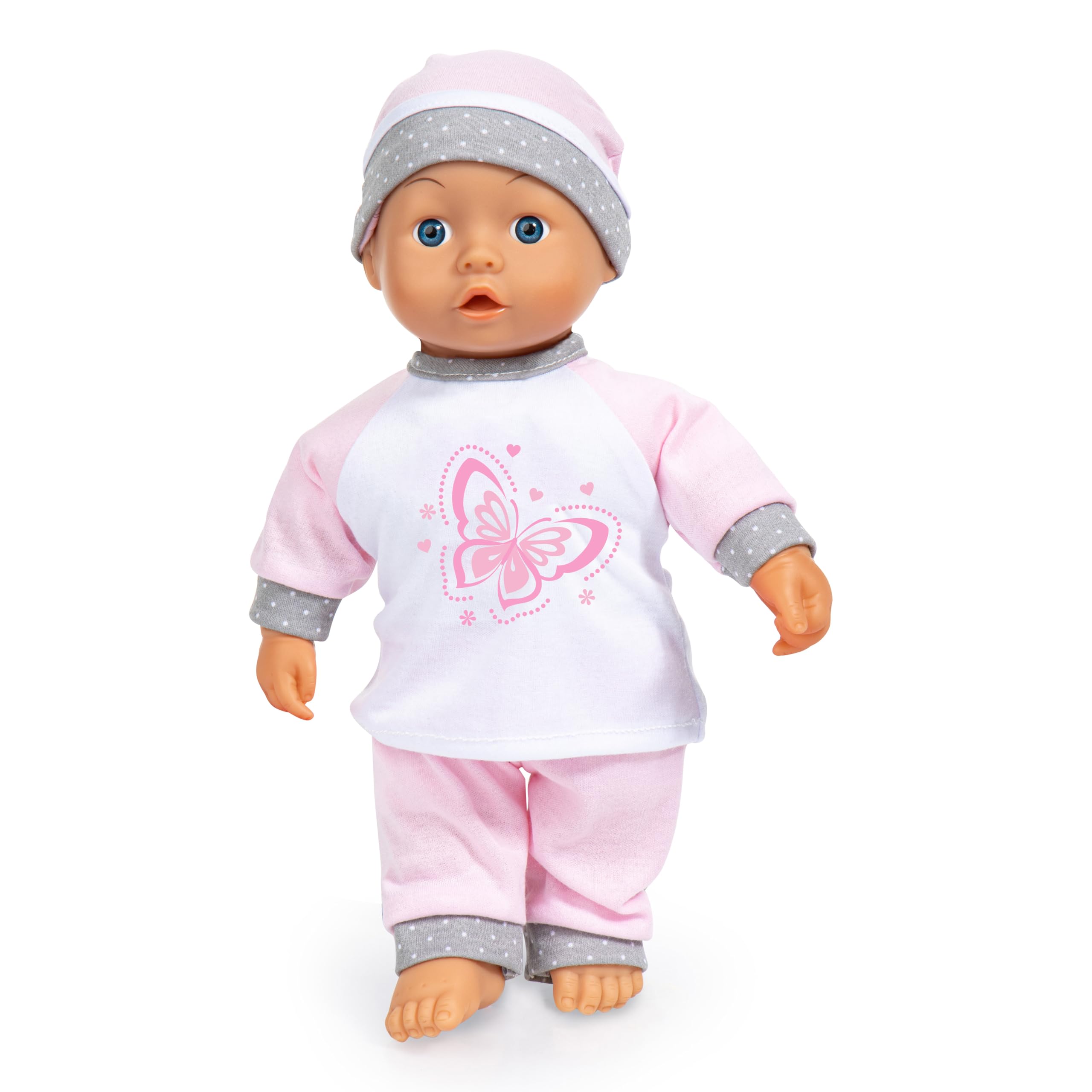 Bayer Design 12733AB Puppenwagen Cosy, faltbar, mit Puppe 36 cm, Decke, Kissen, Tasche, Flasche und Schnuller
