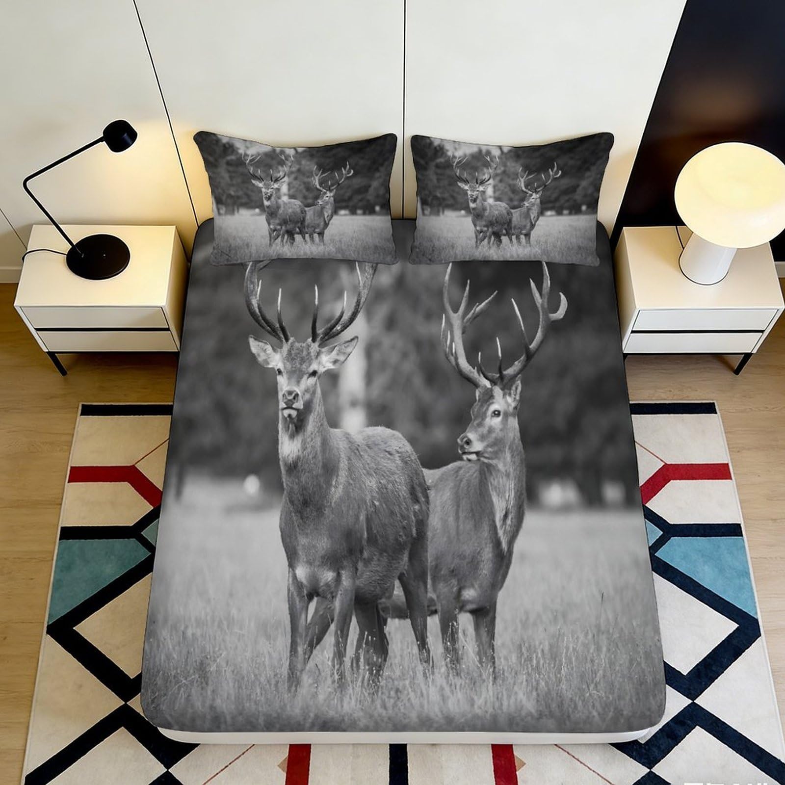 3D Printed Forest Deer Fitted Sheet Microfiber Soft Breathable Antler Wildlife Mattress Cover Bedroom Decor 120x200cm 140x200x25cm