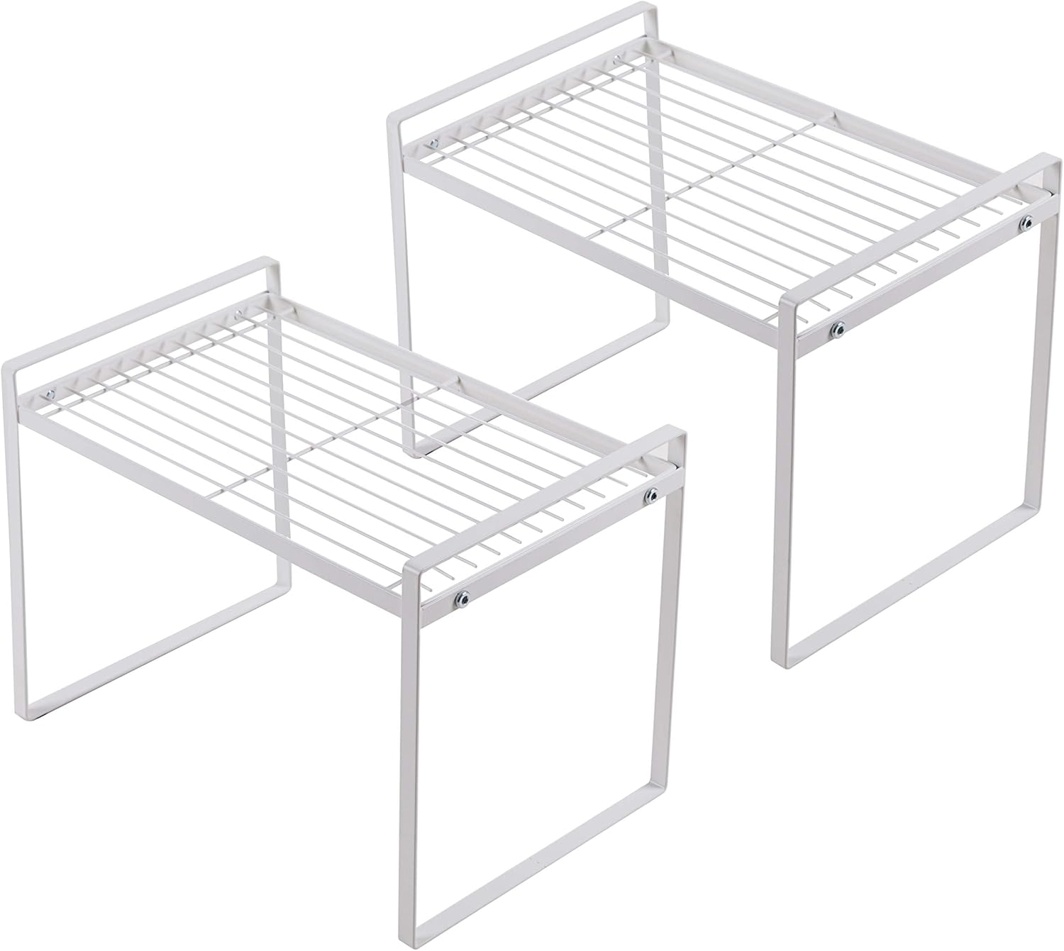 2pk Kitchen Cabinet Shelf Counter Organizer Rack Pantry Storage Bathroom Bedroom Office Table Desk Space Saving Steel Frame Stackable Rust Resistant Non Slip White-Tall- L13in W8.3in H9.5in White L13" W8.3" H9.5"