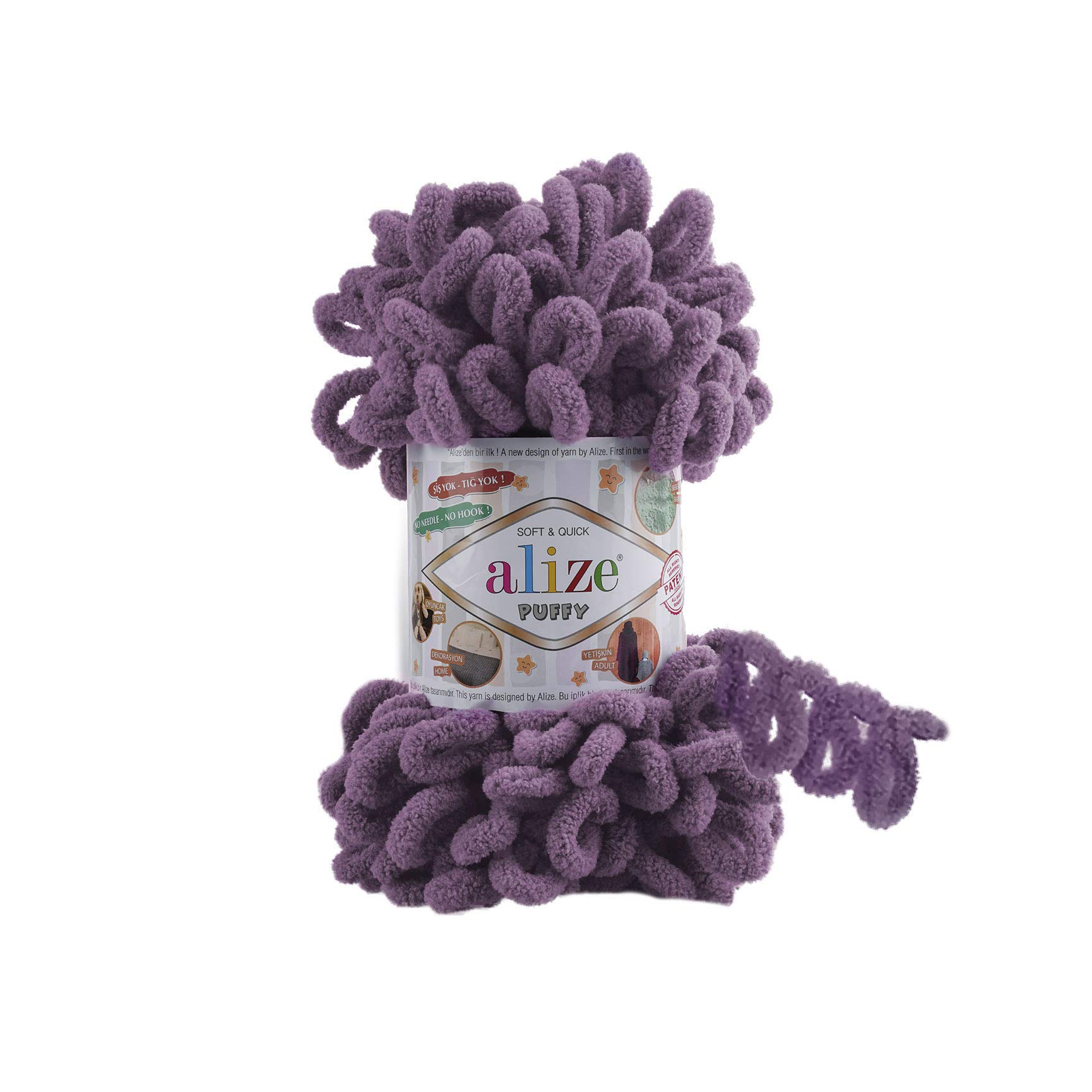 Alize Puffy Knitting Yarn 100 g, Patented Innovation, Loop Knitting without Needles, Colour: 437 Purple