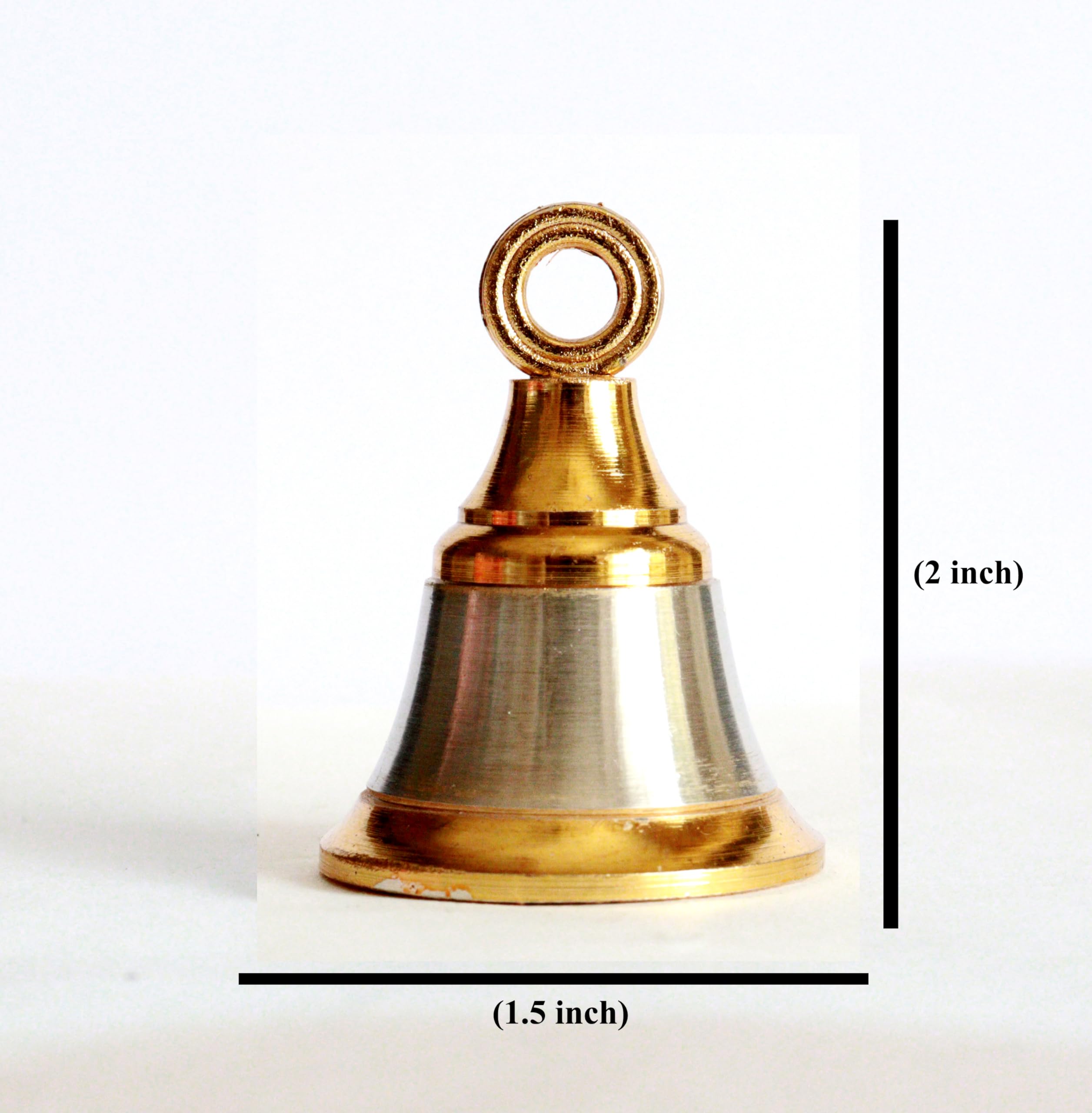 NANNUDECO Solid Brass Pooja Bells with J Hook Home Decor Christmas Bell Wall Hanging Jingle Bell Ornaments New (12, Golden & Silver Bell 2 INCH), 545646S