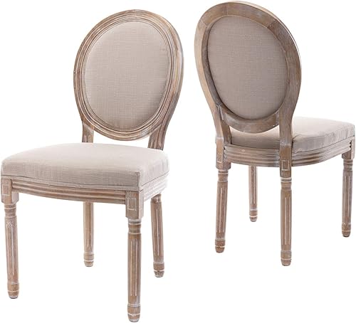 Kmax Sillas de comedor estilo granja, sillas de dormitorio con respaldo redondo, elegantes sillas de cocina copetudas, juego de 2, color beige