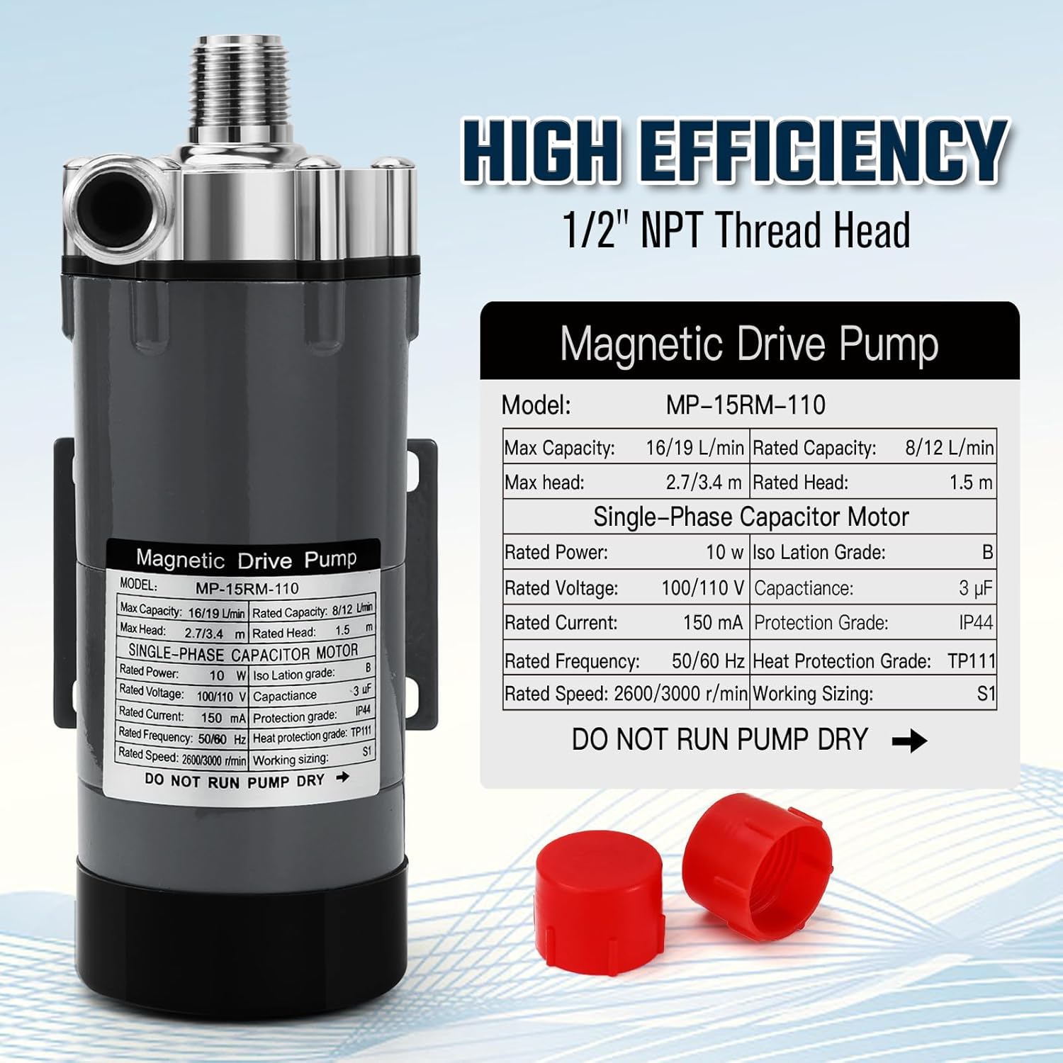 Wort Pump Brewing Pump with Inline Switch & Stainless Steel Quick Disconnect Set 1/2'' NPT