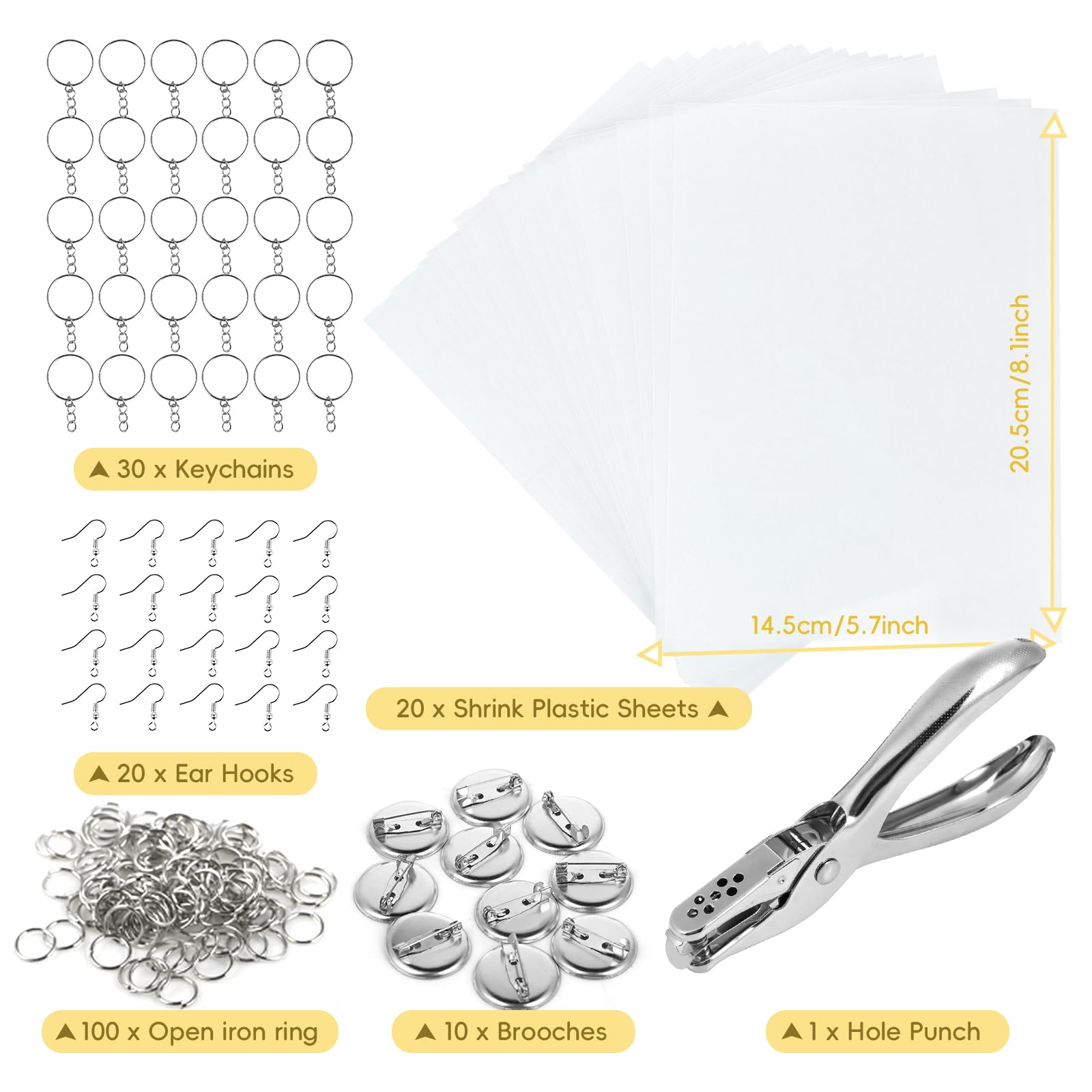 TOPCZY Schrumpffolien Set 183 Teile – Inkl. Lochstanze, Ohrhaken, Buntstifte Für DIY Schmuck