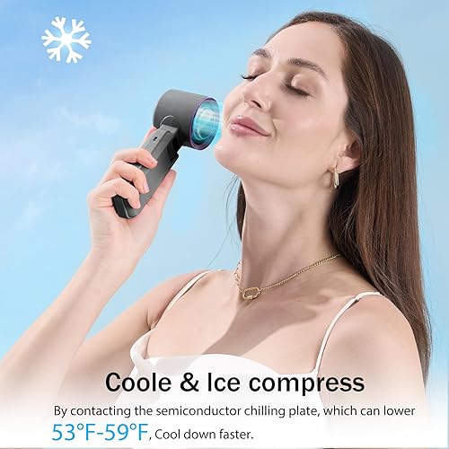 Miniatura 2 de Ventilador de mano portátil con enfriador de hielo - Ventiladores turbo de 13000 rpm, mini ventilador personal recargable 3 en 1, 100 velocidades