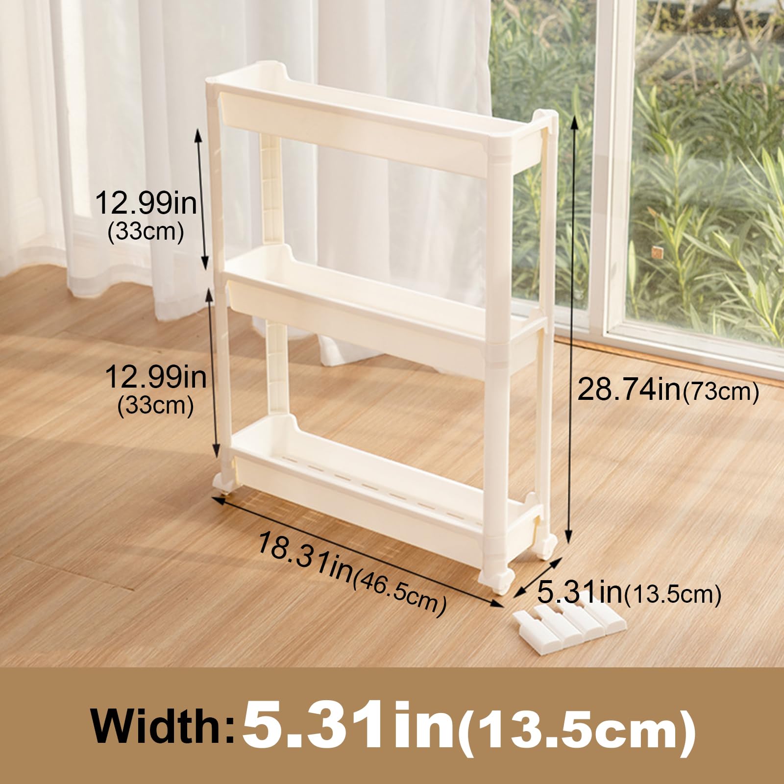 3-poziomowy wąski wózek do przechowywania, mobilny regał użytkowy do łazienki, kuchni, biura i pralni, oszczędność miejsca do wąskich przestrzeni, styl 2