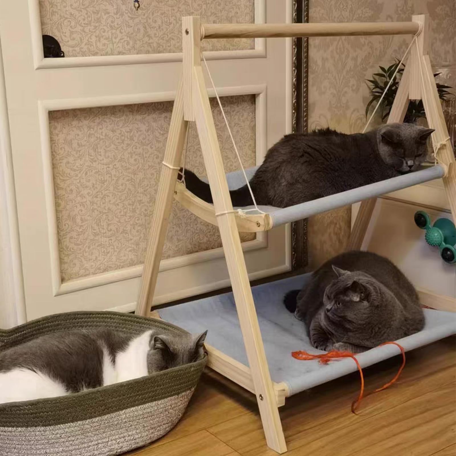 Hamac d'intérieur en bois pour chat, perchoir de couchage sans oscillation avec coussin, parfait pour les chatons pour se détendre et jouer