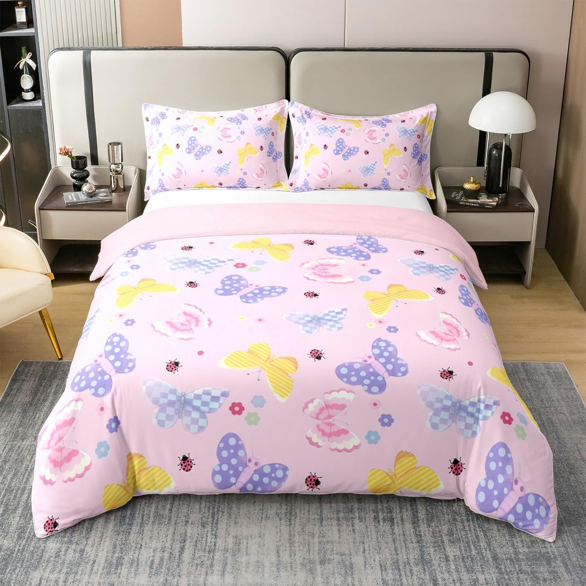 Parure de lit papillon en coton violet bleu housse de couette 140x200cm Homemissing