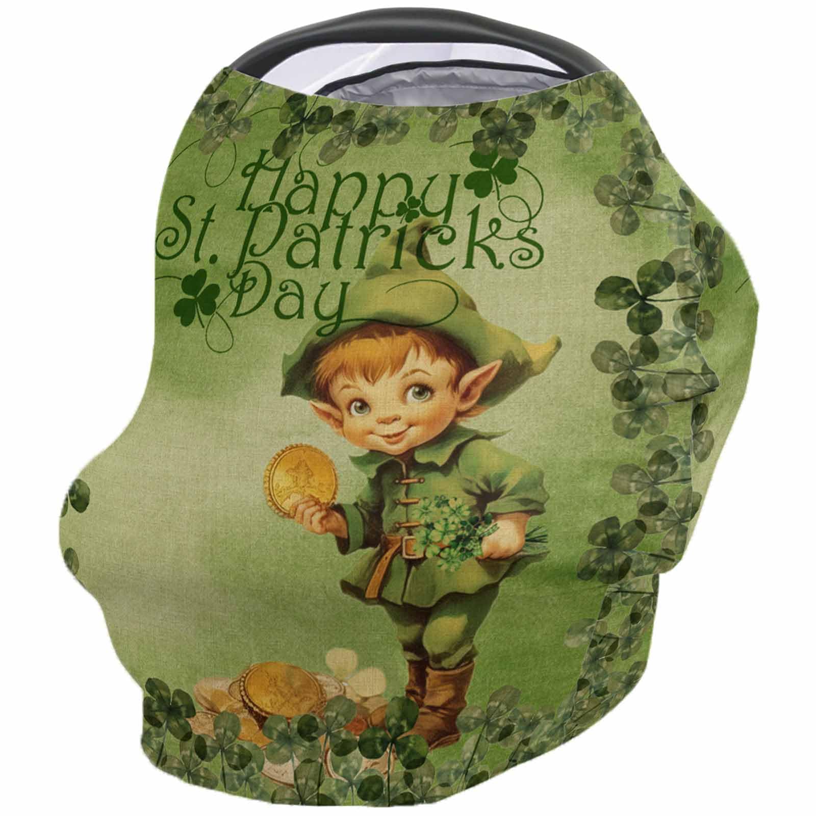Nursing Cover for Breastfeeding Scarf, Green Happy St. Patrick's Day Elf Gold Baby Car Covers Super Soft Multi Use for Canopy Shopping Cart Cover Blanket Stroller Cover