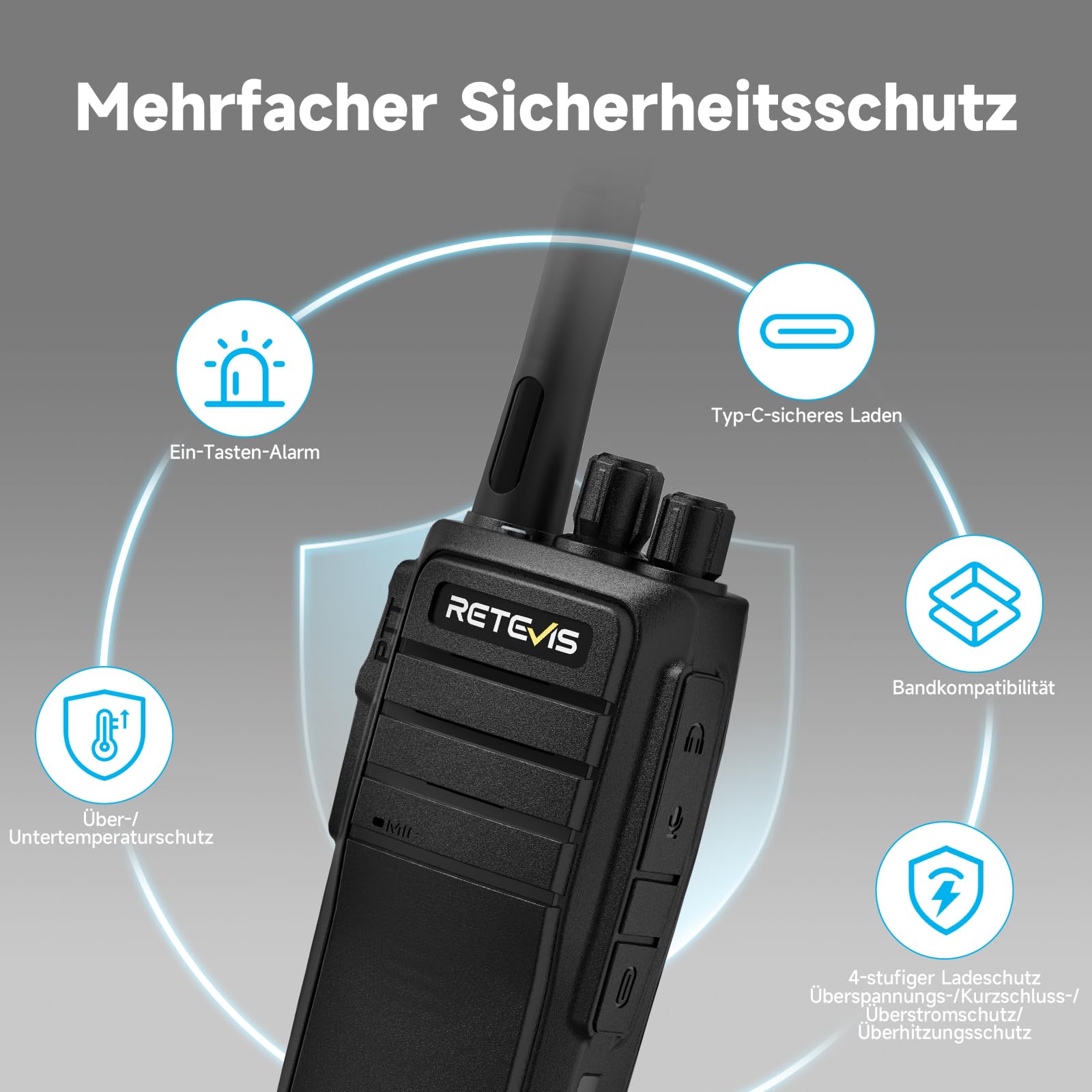 Retevis RT21 Handheld-Walkie-Talkies-Radio 16CH Wiederaufladbare 2-Wege-Fernverbindung mit CTCSS/DCS VOX für die Planungssicherheit des Airsoft-Wanderfestivals, Rettung(4 Stück Schwarz)
