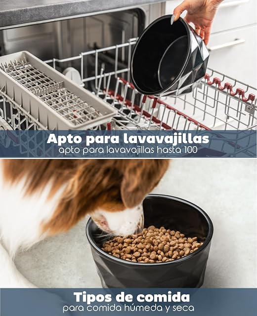 Foto 4 de 5 de lionto Comedero de cerámica con Base de Silicona, 1900 ml, Comedero para Perros Fabricado con Material Robusto