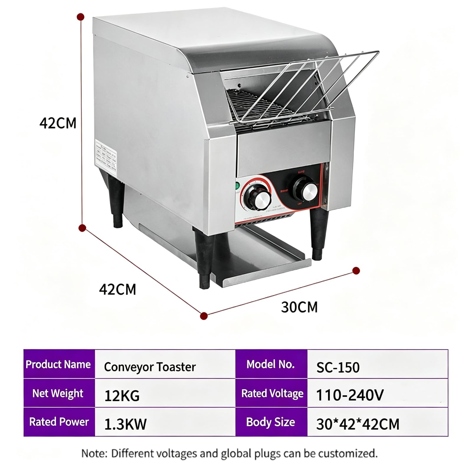 Tostapane a Nastro Professionale, 10–30 Fette/min, Acciaio Inox