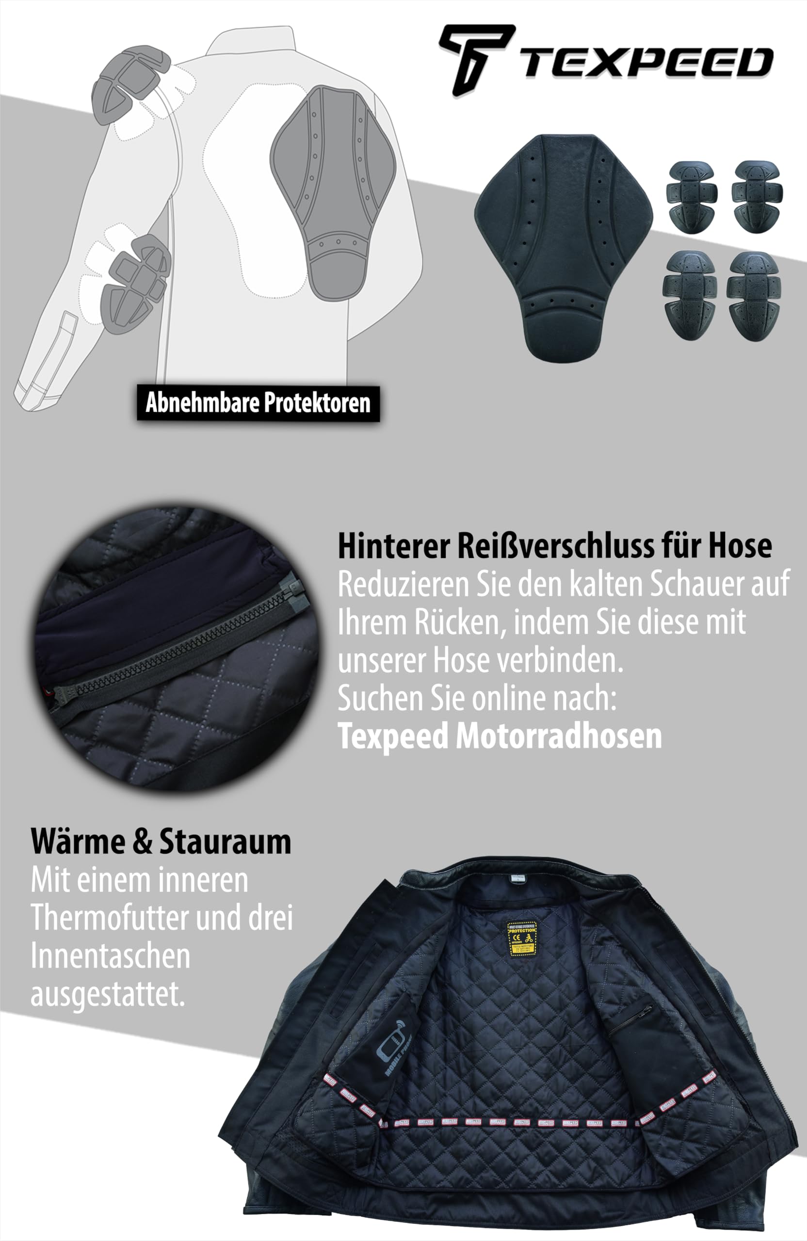 Texpeed Braun Motorrad lederjacke herren mit protektoren - Marlon Brando Retro Chopper Rockerjacke - Mit Original Biker Rüstung (EN 1621-1) Schutz L