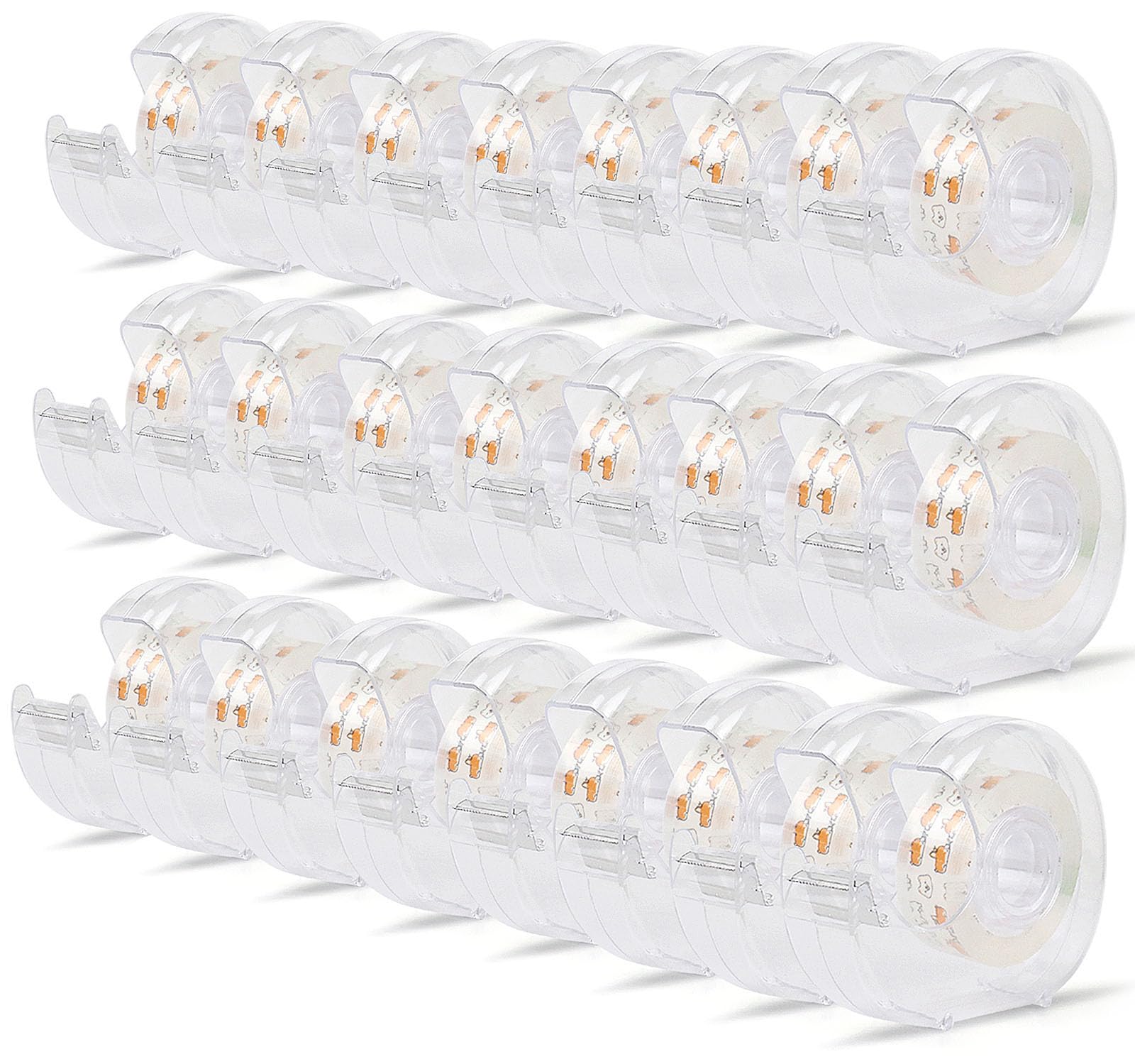 BOMEI PACK Lot de 24 rouleaux de ruban adhésif transparent avec distributeur en vrac pour bricolage, emballage cadeau, réparation, maison et école, 1,9 x 2,5 cm