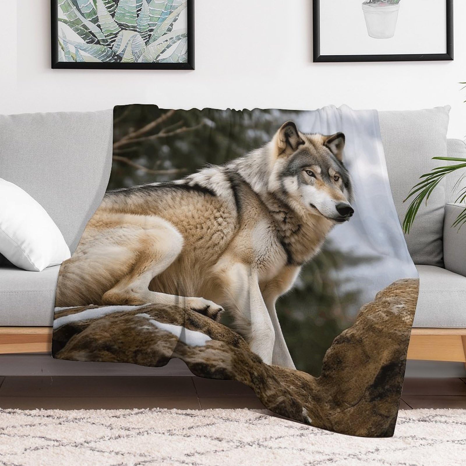 Plaid loup couverture polaire douce pour éliminer le froid sur le canapé au moment du coucher