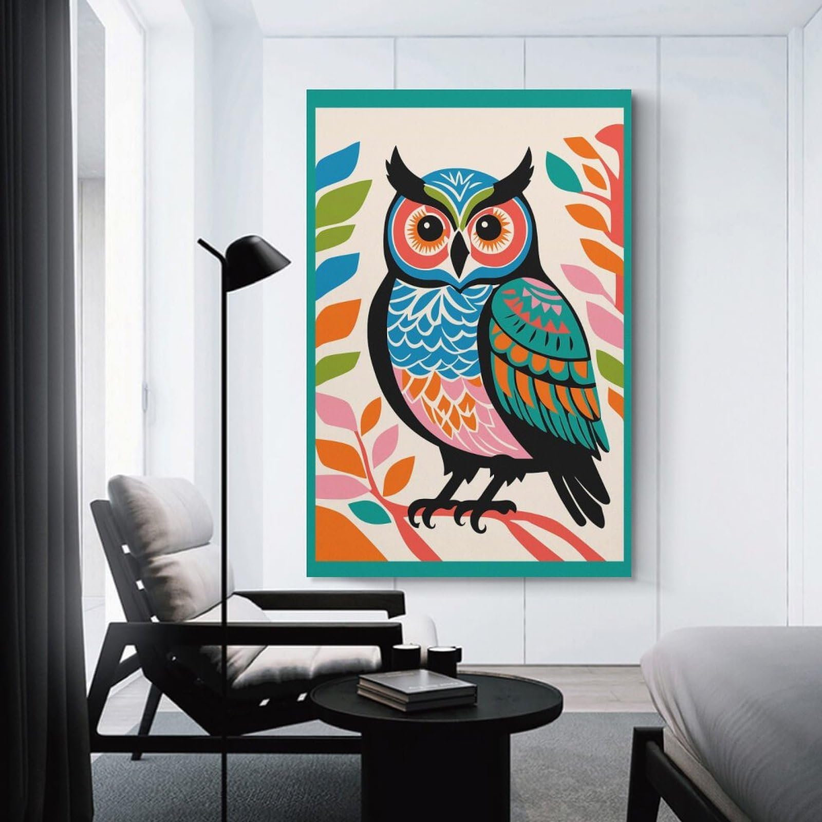 Junmoney Cute Owl Art Print Home Decor Wall Art 20x30inch(50x75cm), for Restful Interiors, Bedrooms Or Small Rooms, A Warm Accent for Relaxed Interiors