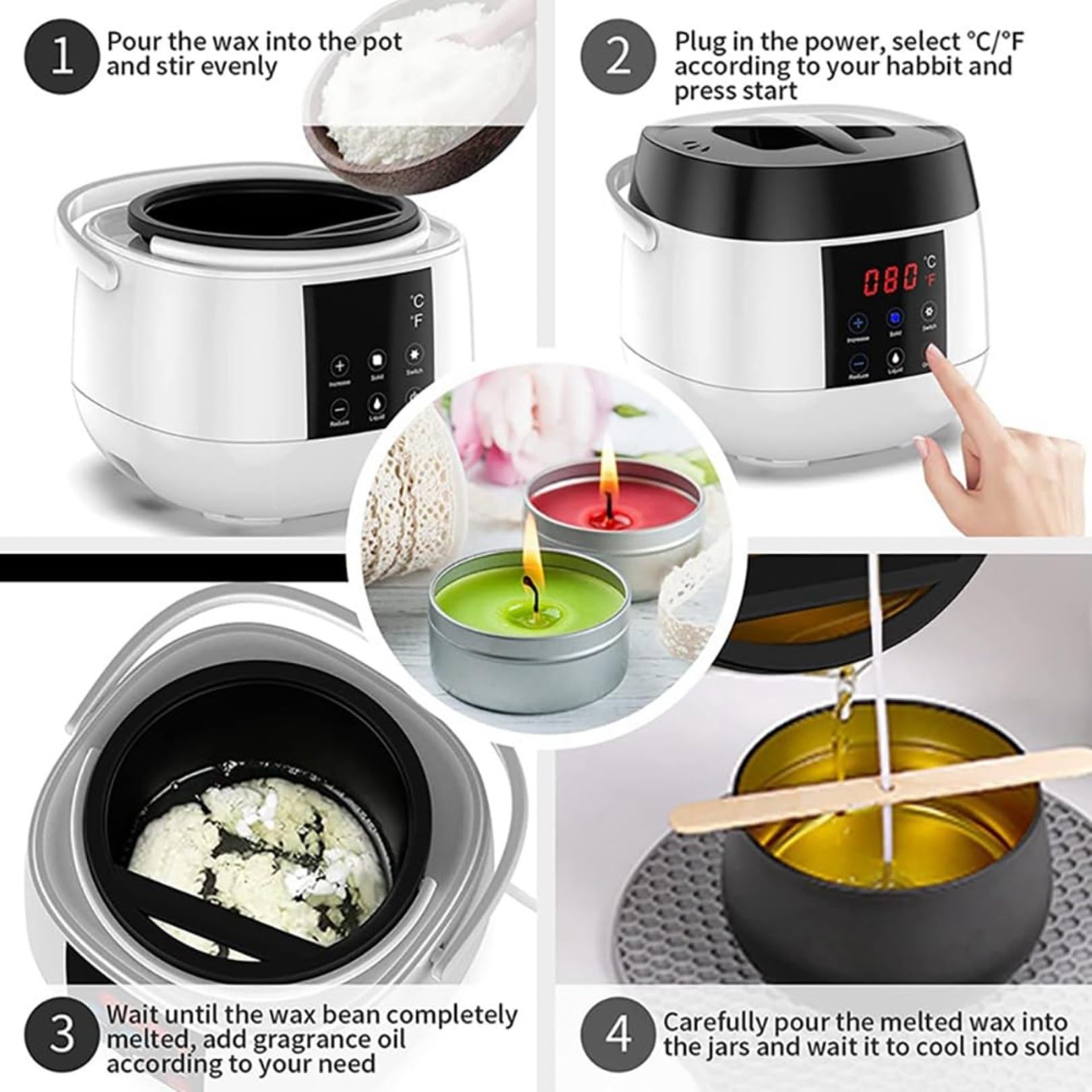 500ml Depilacja Ciała Tygiel Przycisk Dotykowy Inteligentny Wyświetlacz LCD Podgrzewacz Wosku Elektryczna Maszyna Do Woskowania (Color : Black, Size : 100W)