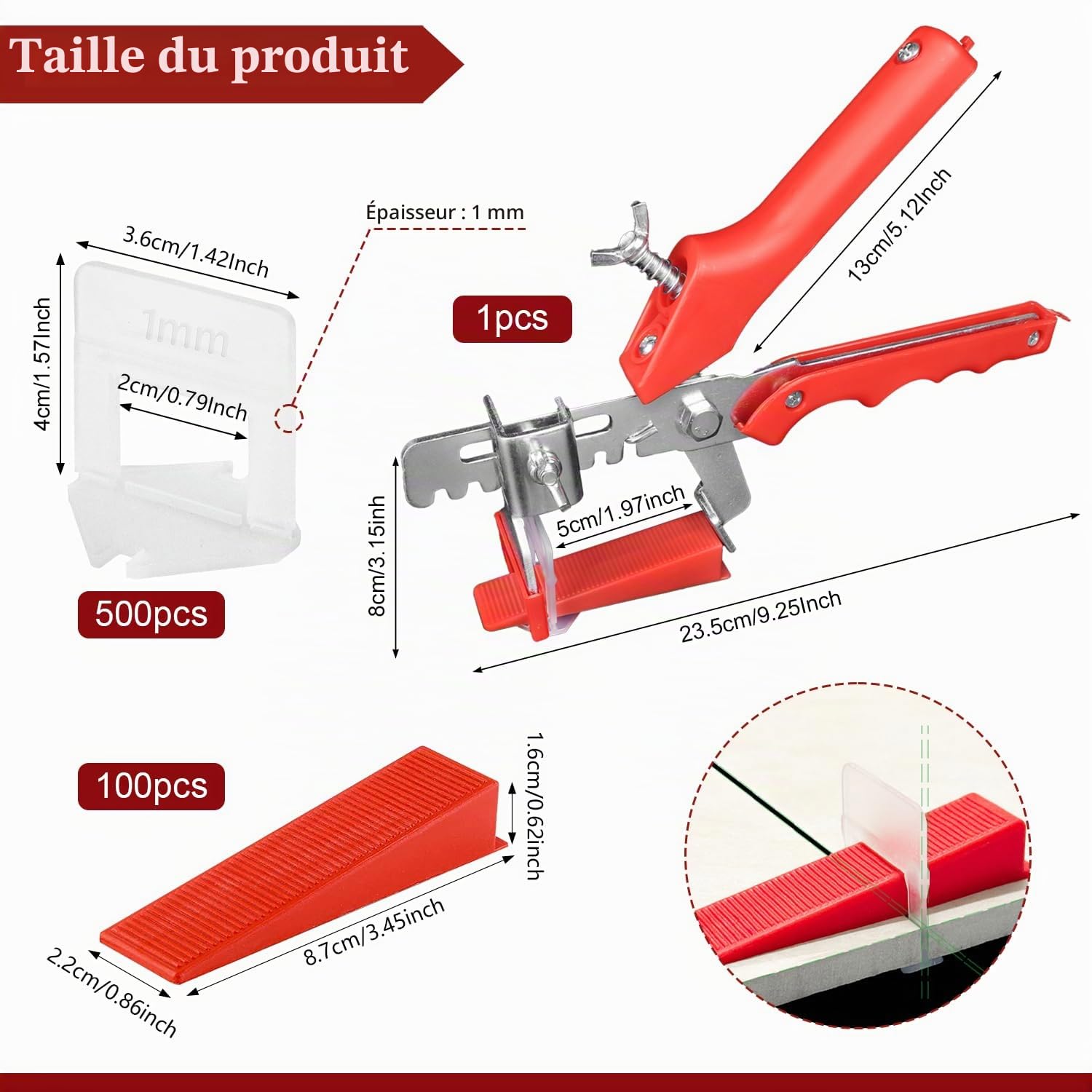 Kit de Nivellement Carrelage - 601 Pièces Croisillon Autonivelant avec Cales 1mm et Pince d'Insertion Pour la Pose de Carreaux Sol et Mur