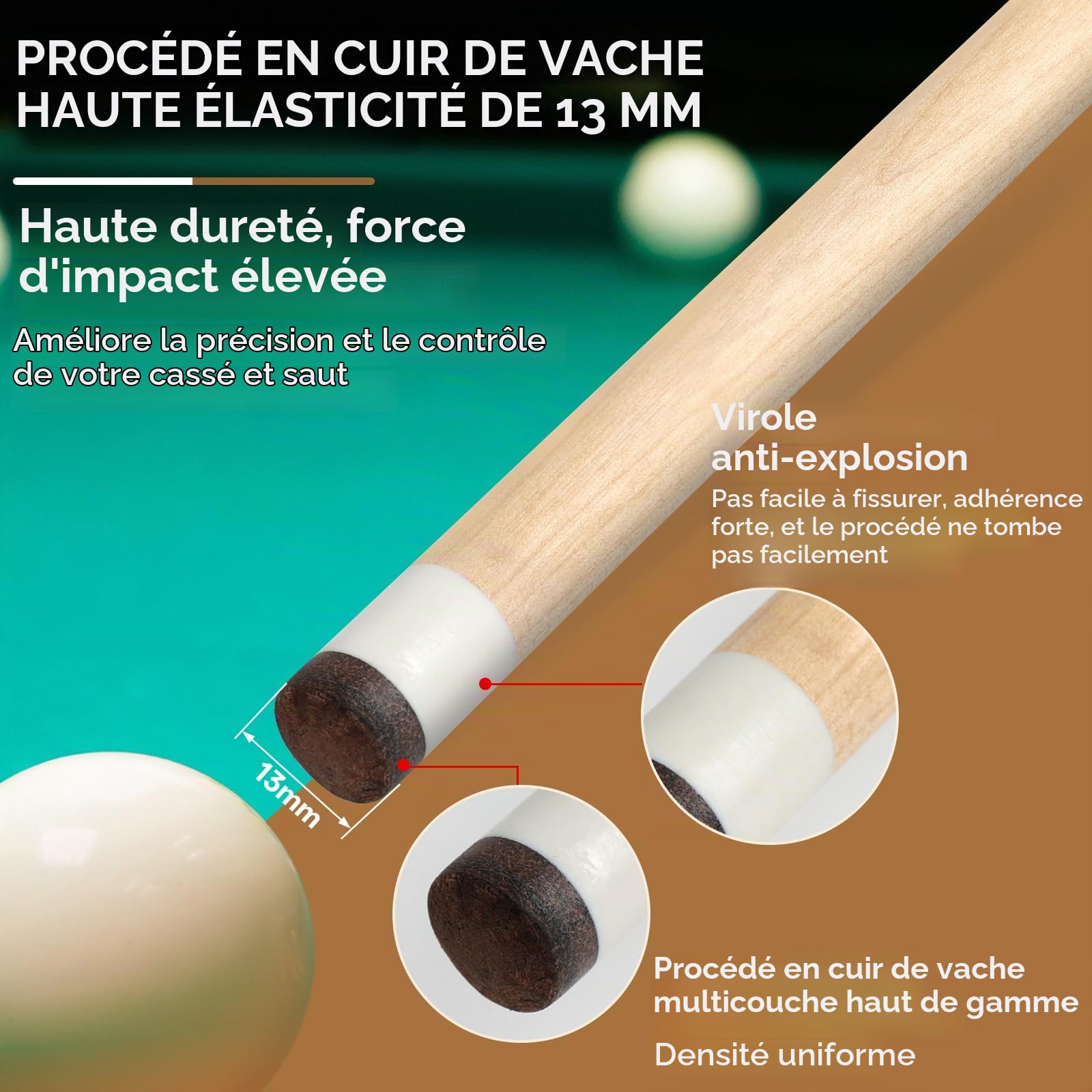 Kmise Lot de 4 queues de Billard de 147,3 cm, 45,7 cm, 50,8 cm, 50,8 cm, 595,3 g, érable Canadien pour Adultes, bâton de Billard, Maison, Bar, Piscine, Durable, Convient pour Les Joueurs de Billard