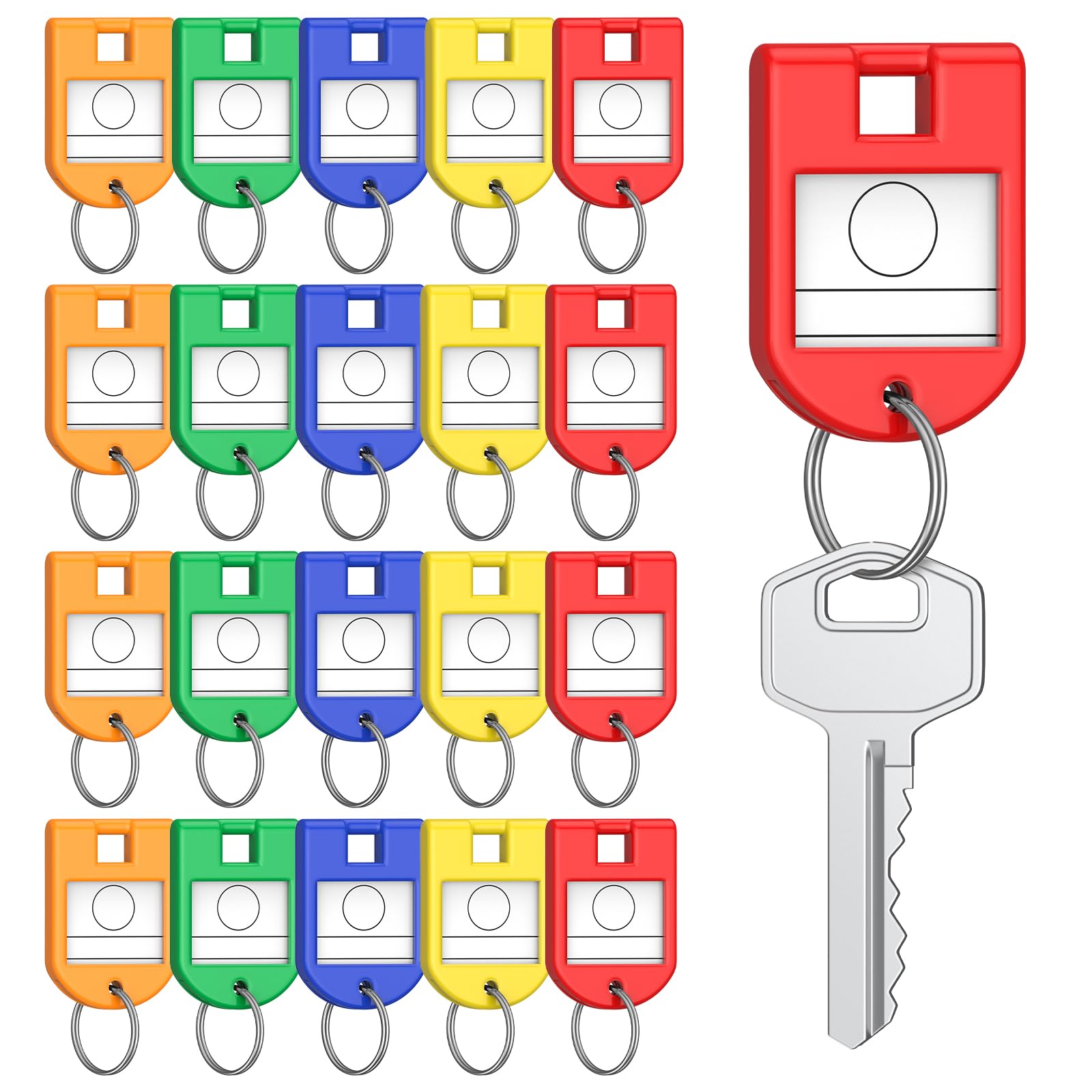 Uniclife 20 Pcs Key Tags, 5 Color Key Tags with Labels, Key Labels for Keychain, Plastic Key Identifiers with Split Ring, Blank Key Ring Tags for House, Office & School, 2.8 x 4 cm