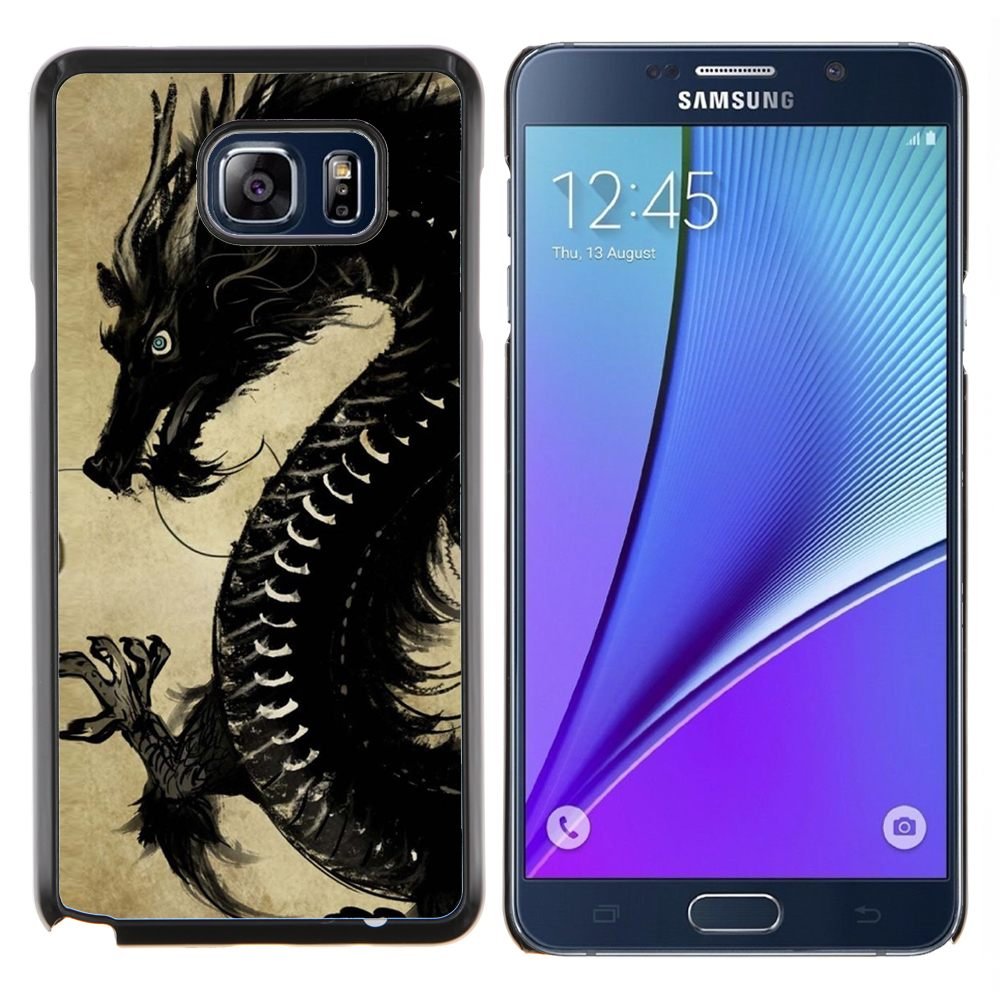 Samsung Galaxy Note5 / N920 , Luminous-Blue - Hard Plastic Back Case Cover Shell (Black Chinese Dragon)
