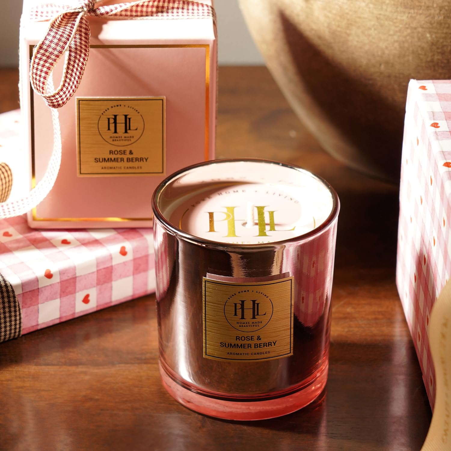 Pure Home + Living Pink Summer & Rose Berry Wax Filled Jar Candle Long Lasting Fragrant Candle with Floral Aroma,Stylish Decorative Accent for Home, Bedroom, Living Room & Relaxing Gifting (Pack of 1)-image-6