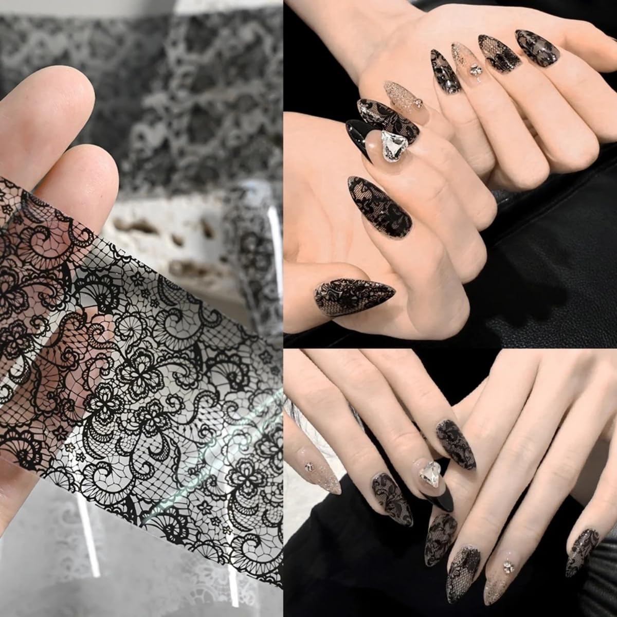 Nail Foil Art Kit, Lace Nail Art Foil Transfer Stickers Black White Flower Foil Transfers Sticker Decals, Foil Transfer Gel Soak Off Salon DIY 15ML(0.5 fl.oz)