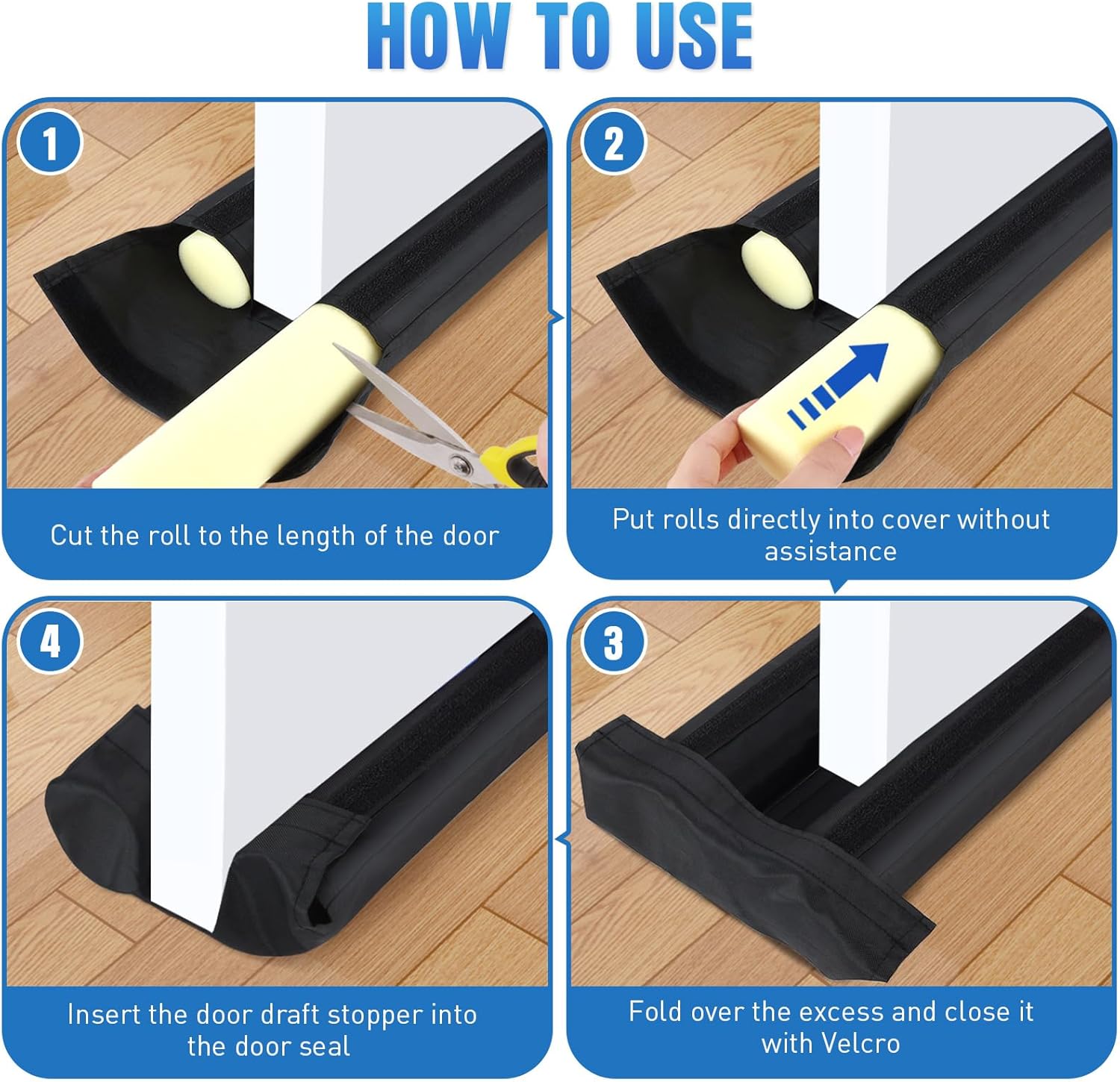 BlissTrends Door Draft Stopper Covers Gaps up to 2.36", Draft Stopper for Bottom of Door Soundproof, Windproof, Dustproof, Block Light, Insect Resistant, Under Door Draft Stopper 30 Inch (Black)