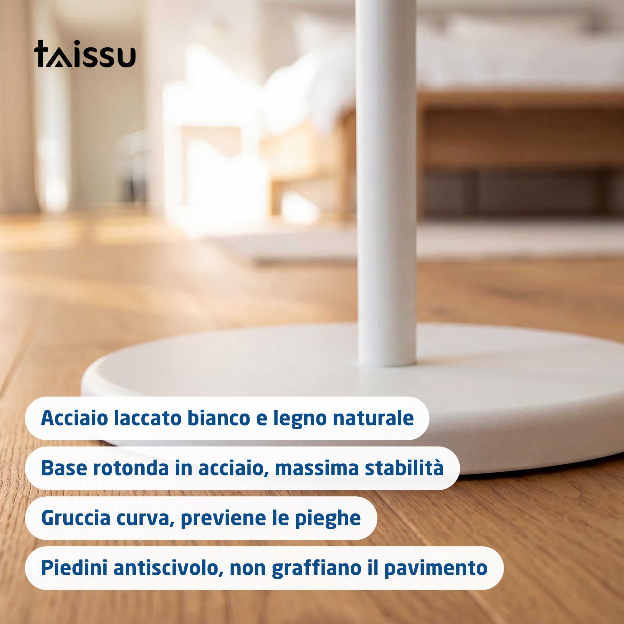 Servo Muto Mod. EIDE - Colore Bianco e Legno - Con Appendiabiti Superiore e Barra per Pantaloni - 47 x 29 x 111 cm - Acciaio e Legno - Appendiabiti per Camera da Letto