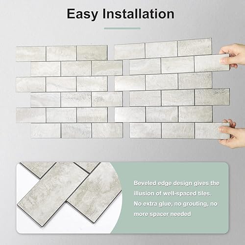 Vista 90 de STICKGOO 10 hojas de azulejos de metro para despegar y pegar, azulejos de pared para salpicaduras de cocina, azulejos de pared de PVC para Pizarra