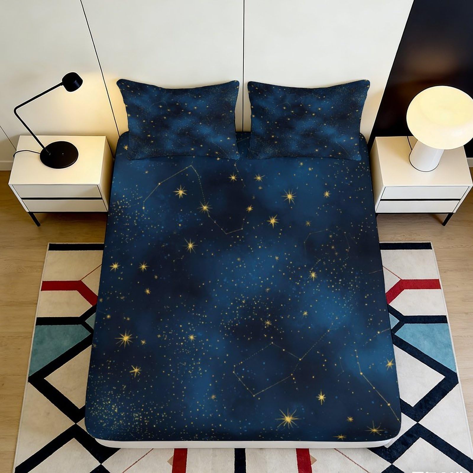 3D Printed Galaxy Fitted Sheet Microfiber Deep Pocket Non Slip Starry Mattress Fitted Cover for Bedroom Bedding Teens Adults Washable 200x200x25cm
