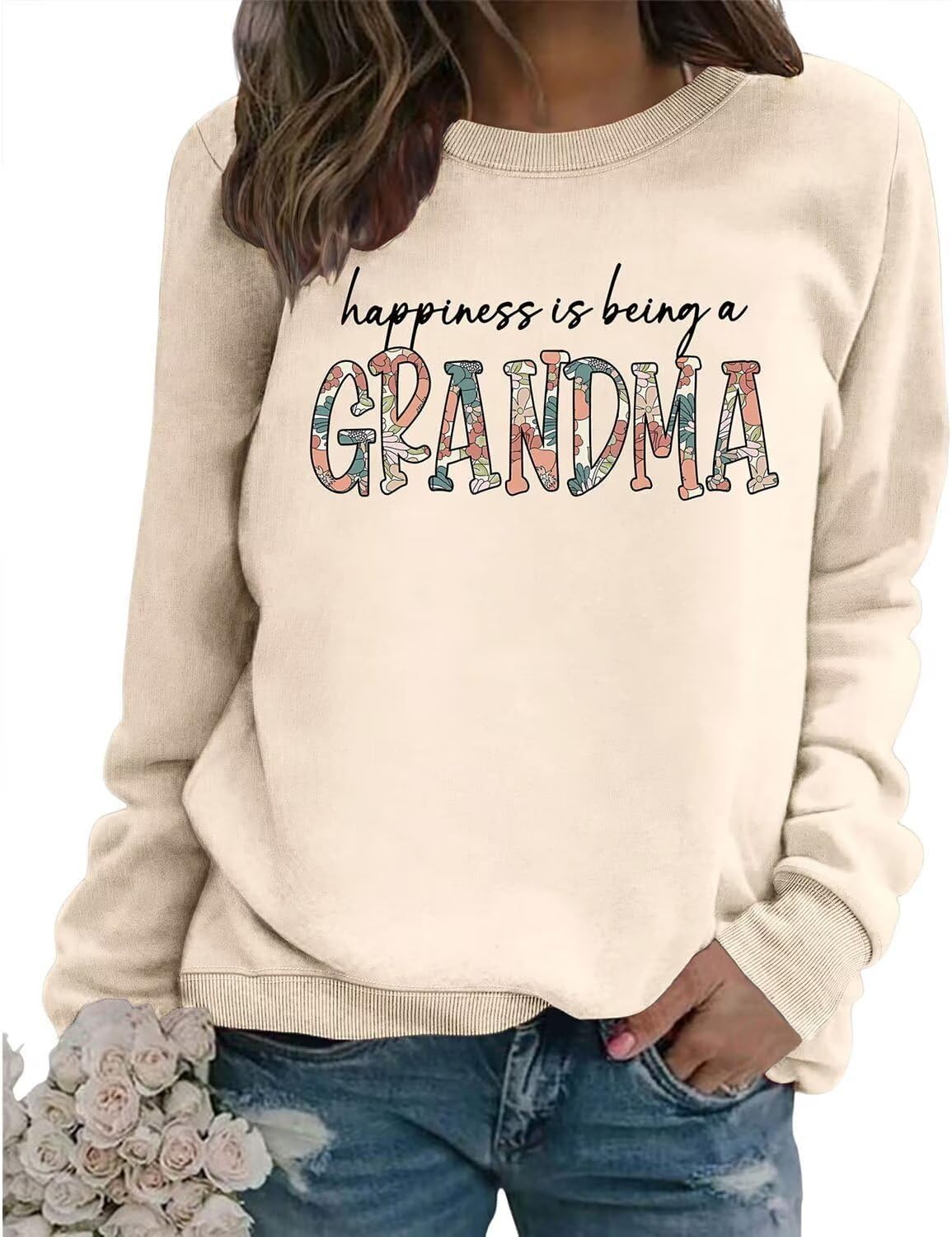 Grandma Sweatshirt Women Happiness is Being a Grandma Graphic Crewneck Sweat Shirts Vintage Nana Fall Pullover Tops