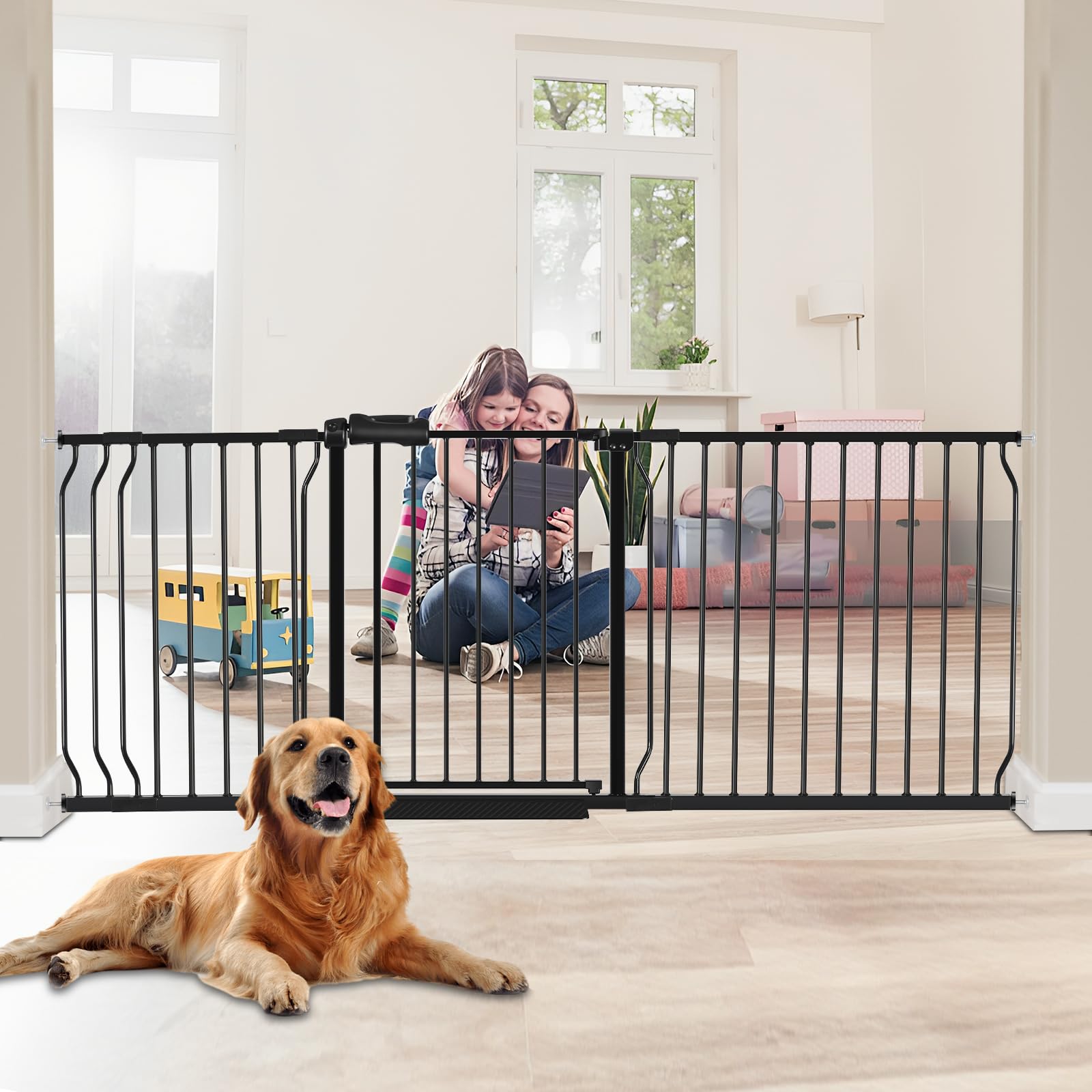 HOOEN 30" Tall Extra Wide Baby Gates for Doorways Stairs 76 to 86 in Large Long Pressure Mounted Pet Dog Gate Metal Tension Indoor Child Safety Gates
