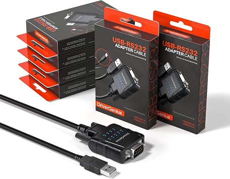DriverGenius SerialPulseX 6 Pack USB to RS232 DB9 Adapter with 9 LED Indicators for Real-Time Diagnostics, PL2303 Chipset, USB to COM Port Converter for PLC, CNC & Serial Debugging, Windows & macOS