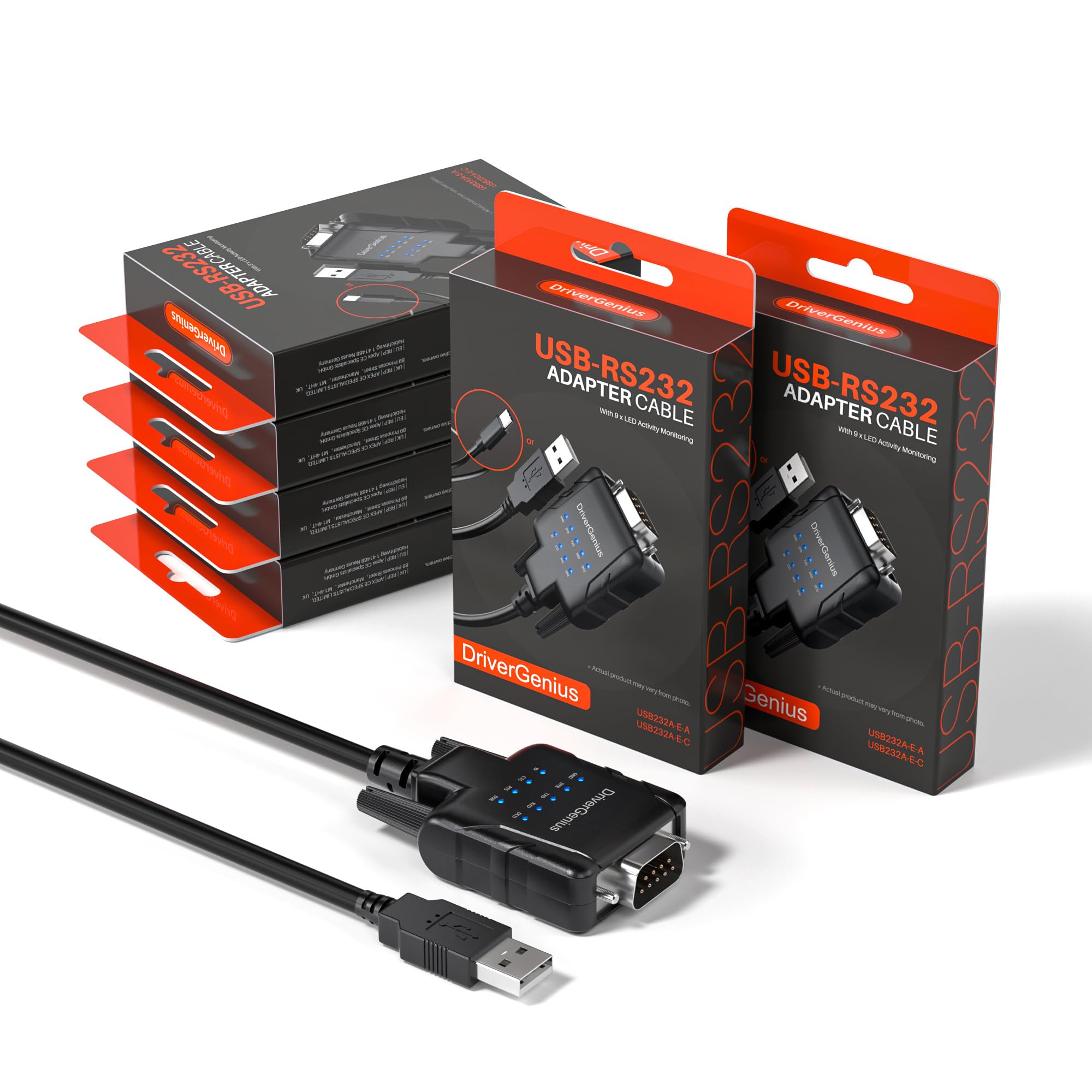 DriverGenius SerialPulseX Adaptador USB-A a RS232 DB9 (9-LED, 6 Ud.) | Soporte Pines RS232 para Comunicación Estable con Sistemas TI, Equipos Heredados y Módems