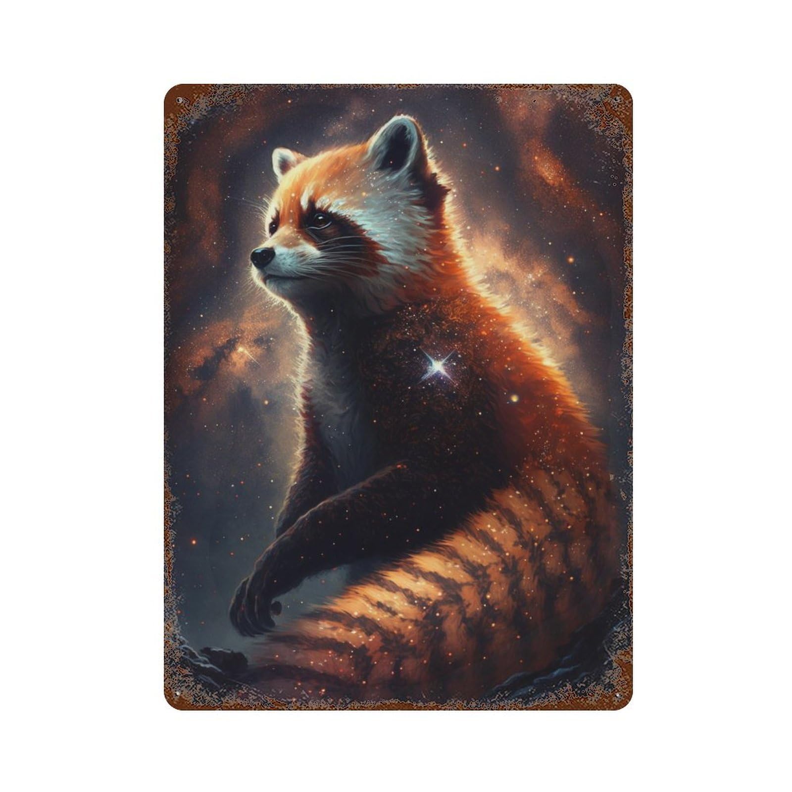 Garage Style Cosmic Red Panda Art Print-11 Decorative Tin Sign 15.7"x11.8", Novelty Wall Decor for Bar And Workshop